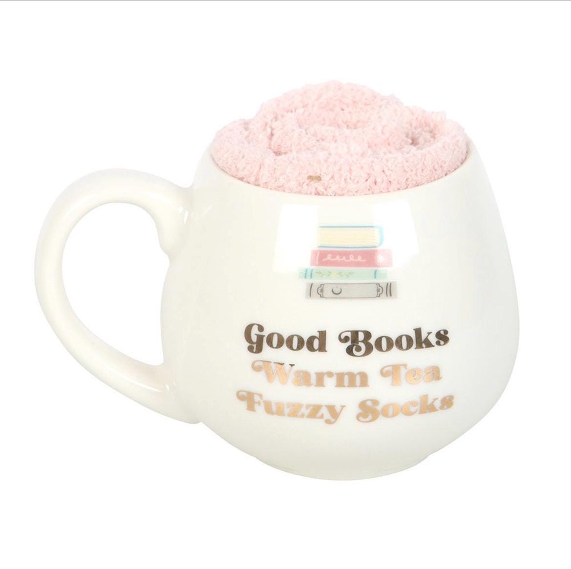 Good Books, Warm Tea & Fuzzy Socks Tasse Geschenkset