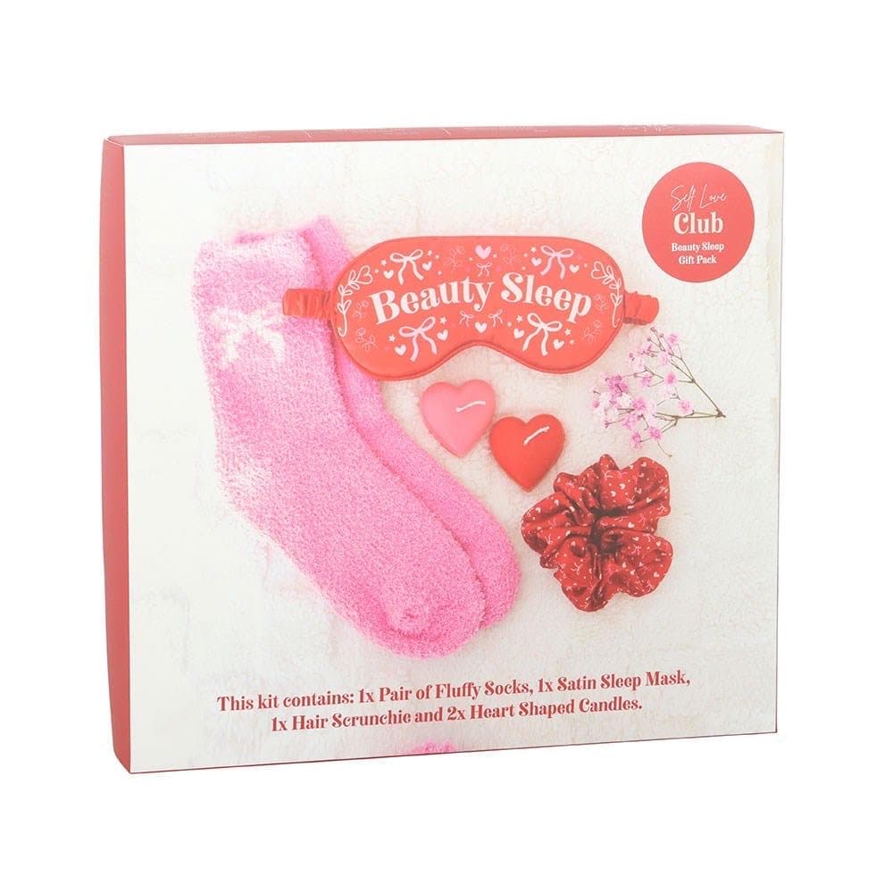 Beauty Sleep Geschenkset | Schlafmaske, Kuschelsocken, Scrunchie & Herzkerzen | Self Care Geschenk