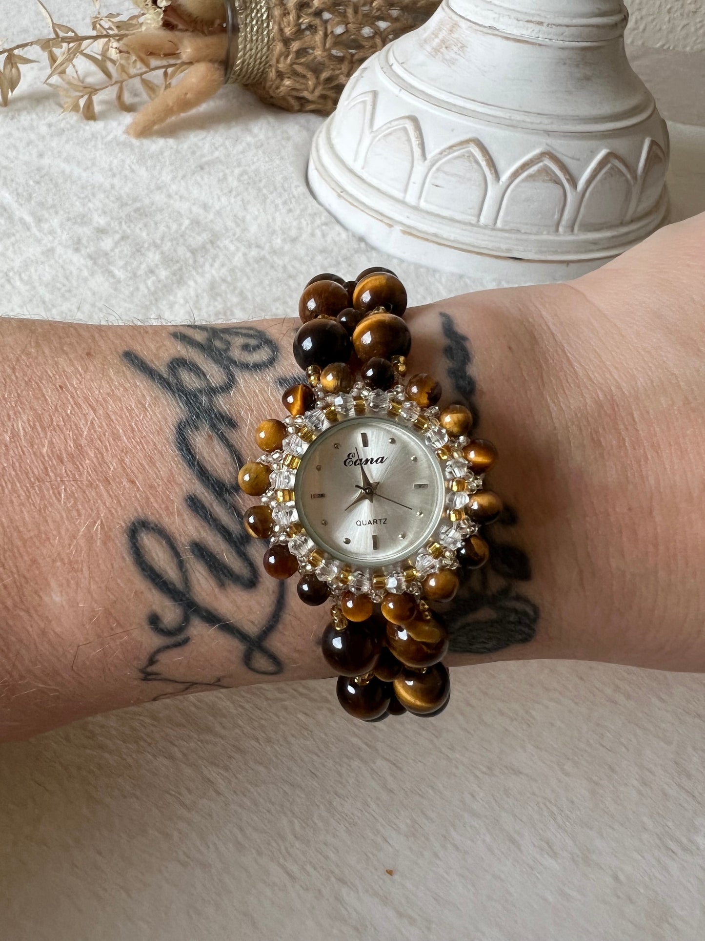 Edelstein Uhren Rosenquarz,Amethyst,Aventurin und Tigerauge