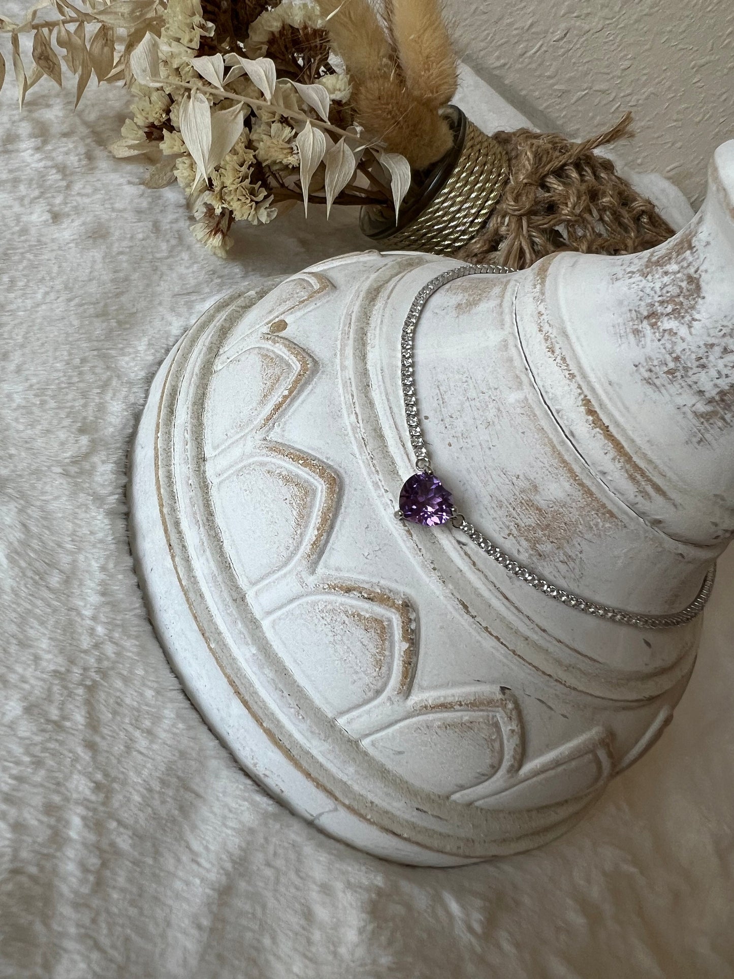 Amethyst mit Moissanite Herz Kette 925 Silber