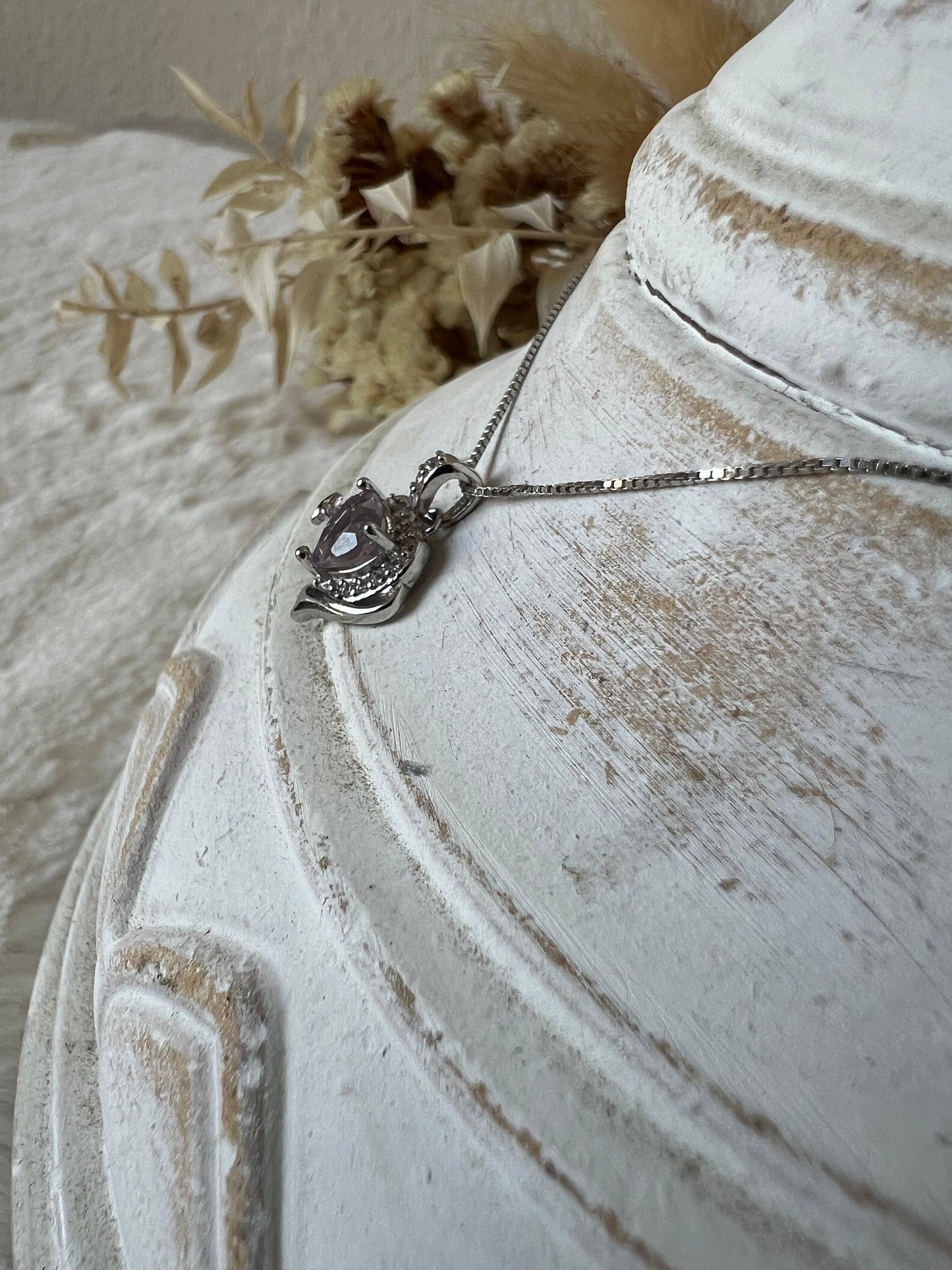 Lavendel Mondquarz Herz Anhänger 925 Silber