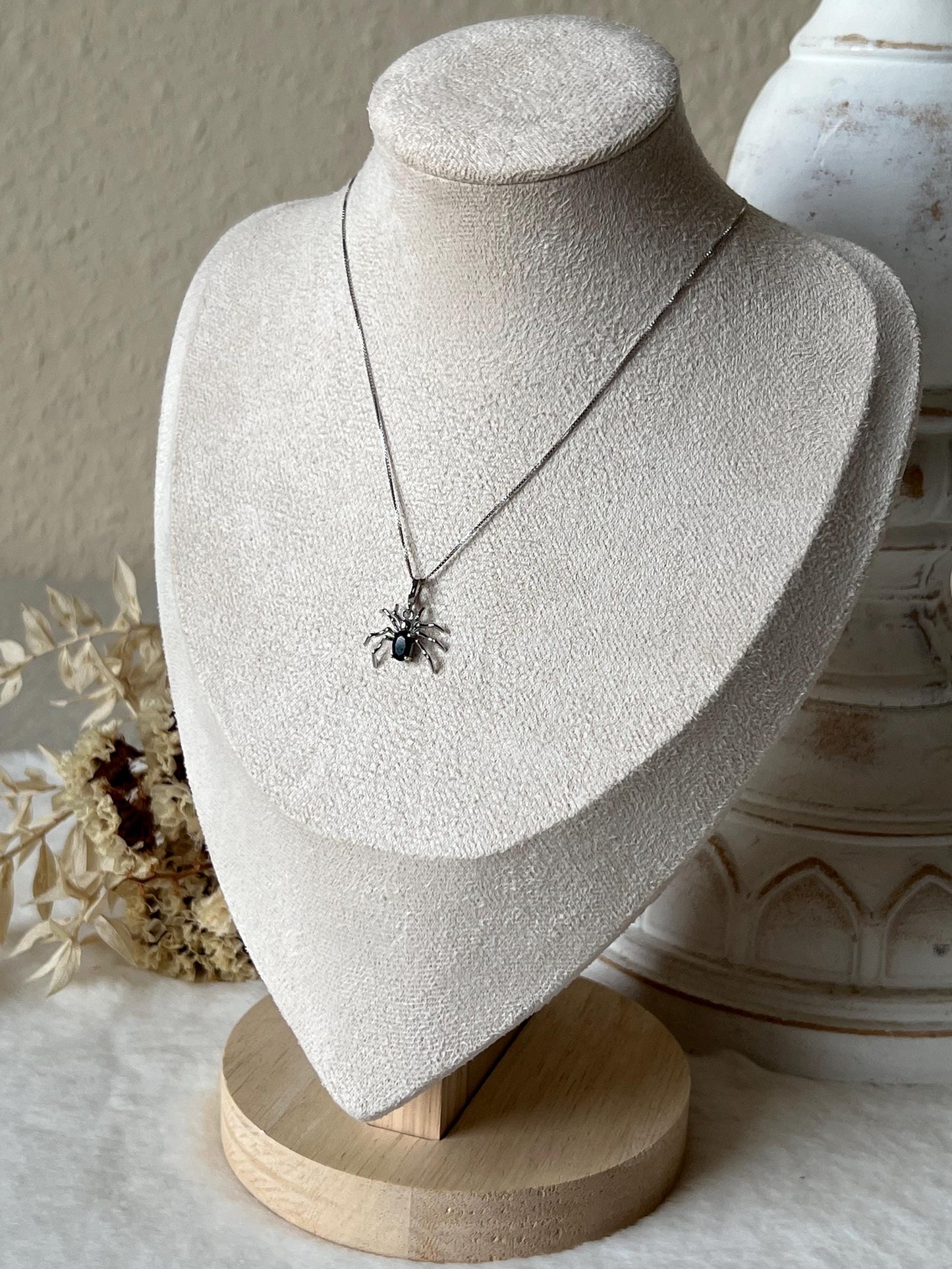 Obsidian,Bergkristall,Amethyst Spinne Kettenanhänger 925 Silber