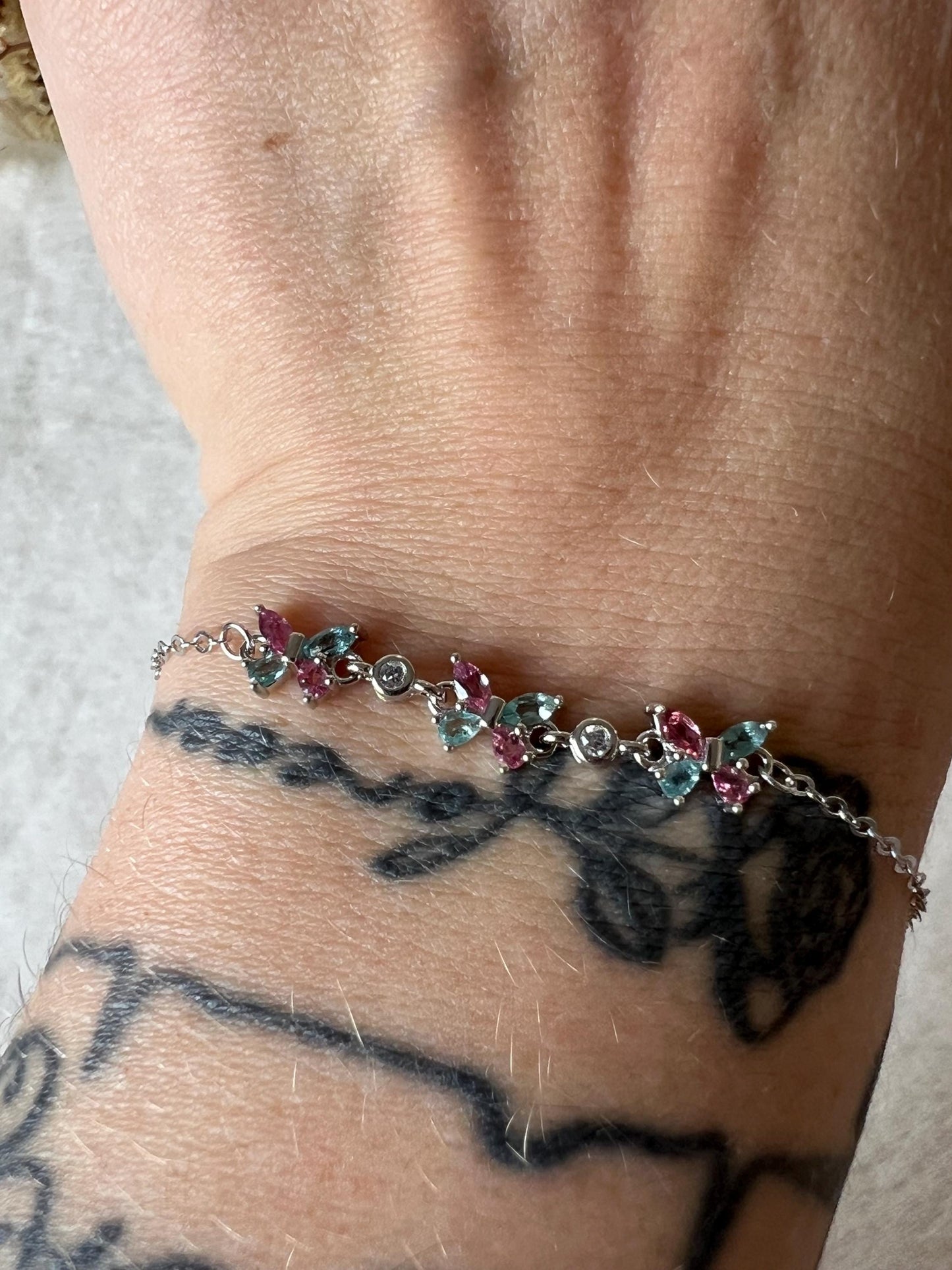 Blauer Turmalin/Indigolith und Pinker Turmalin/Rubellit Schmetterling Schmuck Set 925 Silber, selten und high Quality