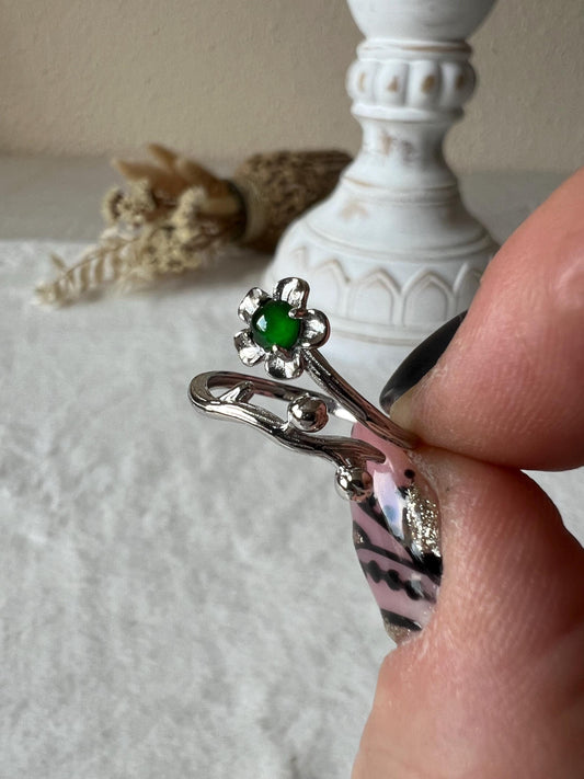 Jade Ring Blume 925 Silber