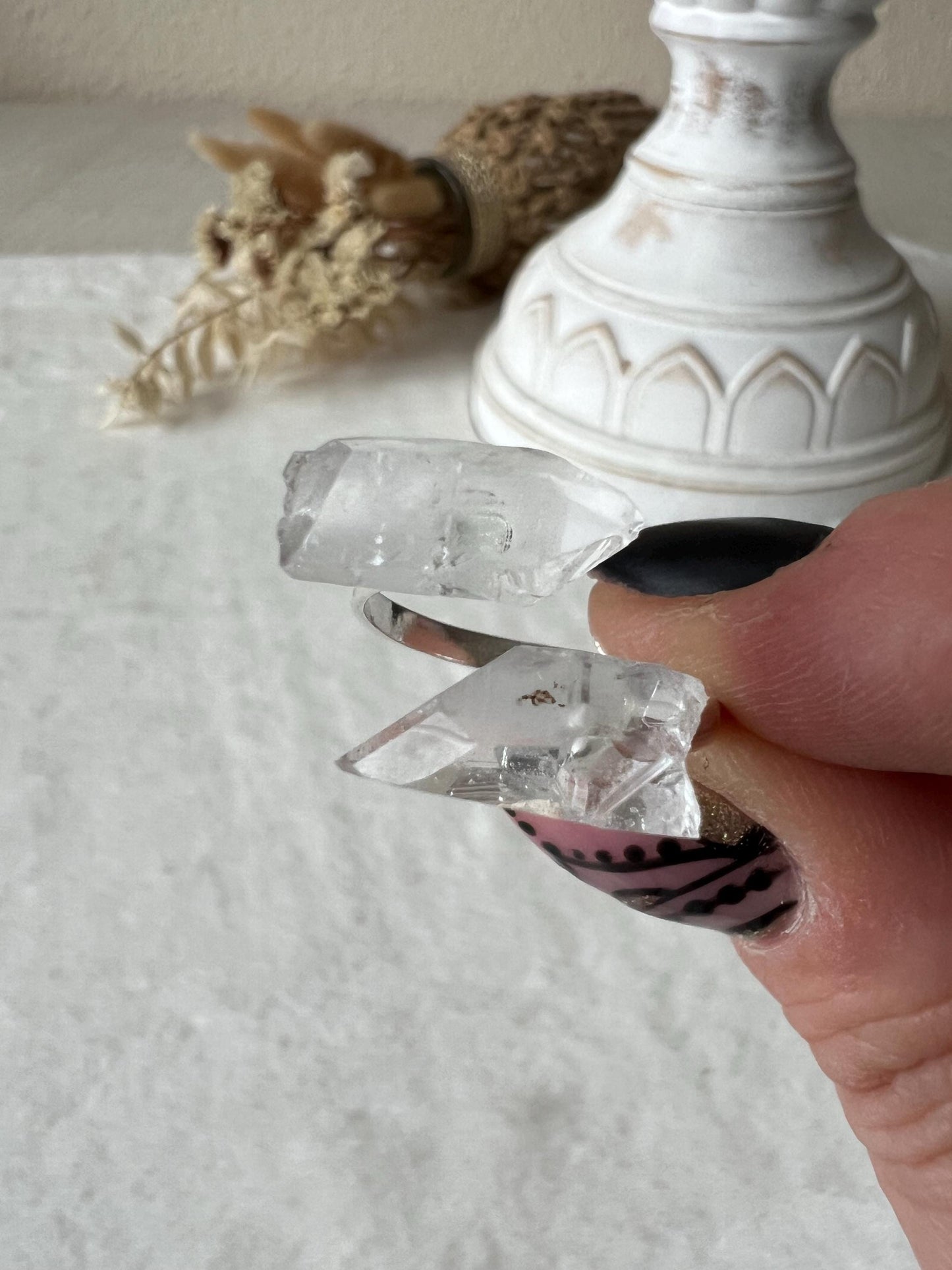 925 Silber Bergkristall Rohstein Ring