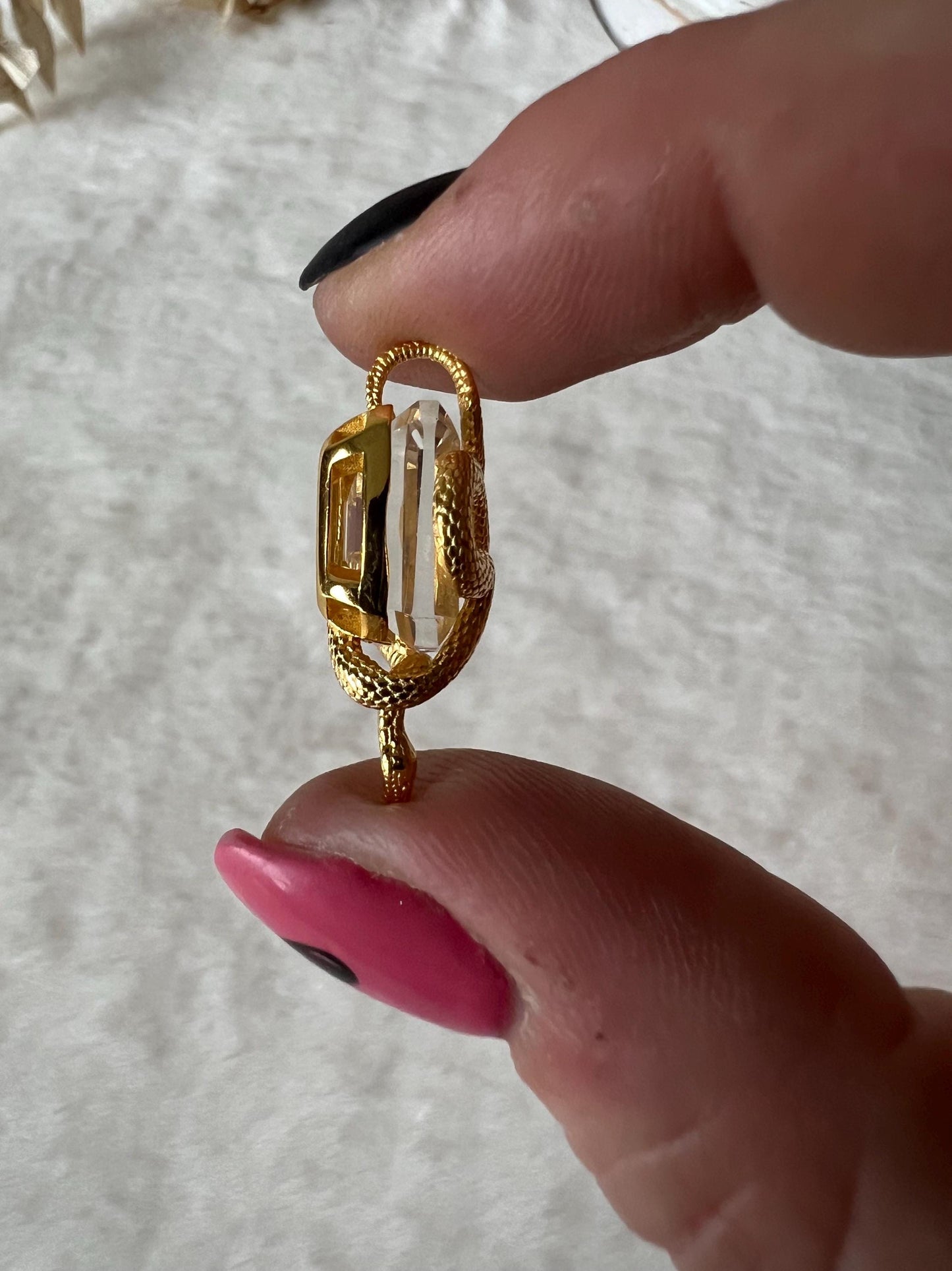 Schlangenanhänger mit faccettierten Bergkristall 925 Silber/18k vergoldet