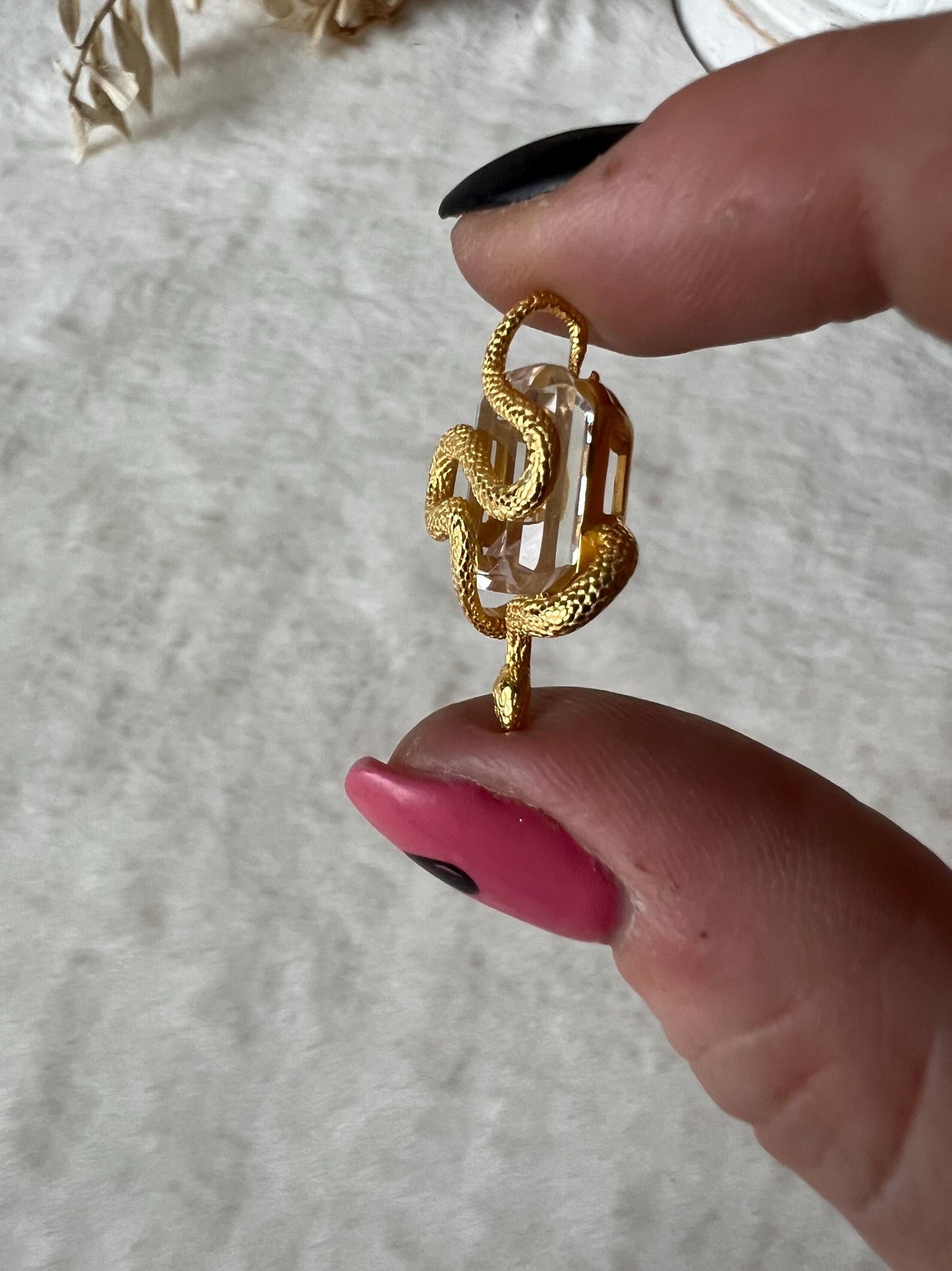 Schlangenanhänger mit faccettierten Bergkristall 925 Silber/18k vergoldet