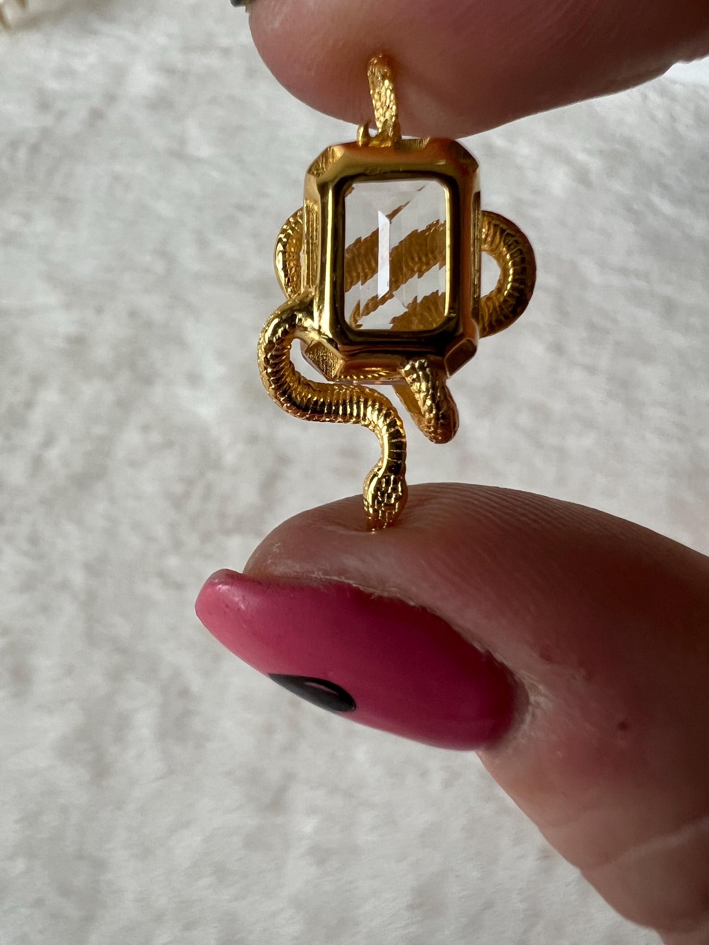 Schlangenanhänger mit faccettierten Bergkristall 925 Silber/18k vergoldet