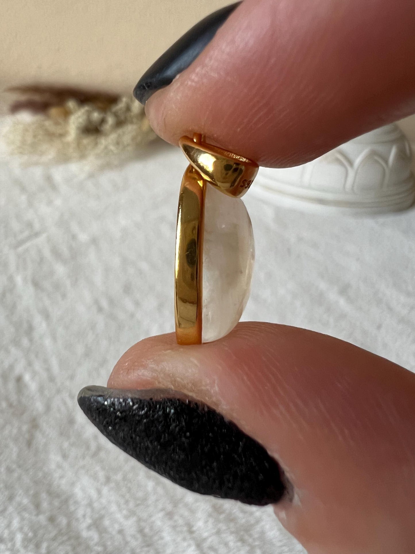 Mondstein Kettenanhänger 925 Silber/18k vergoldet oval