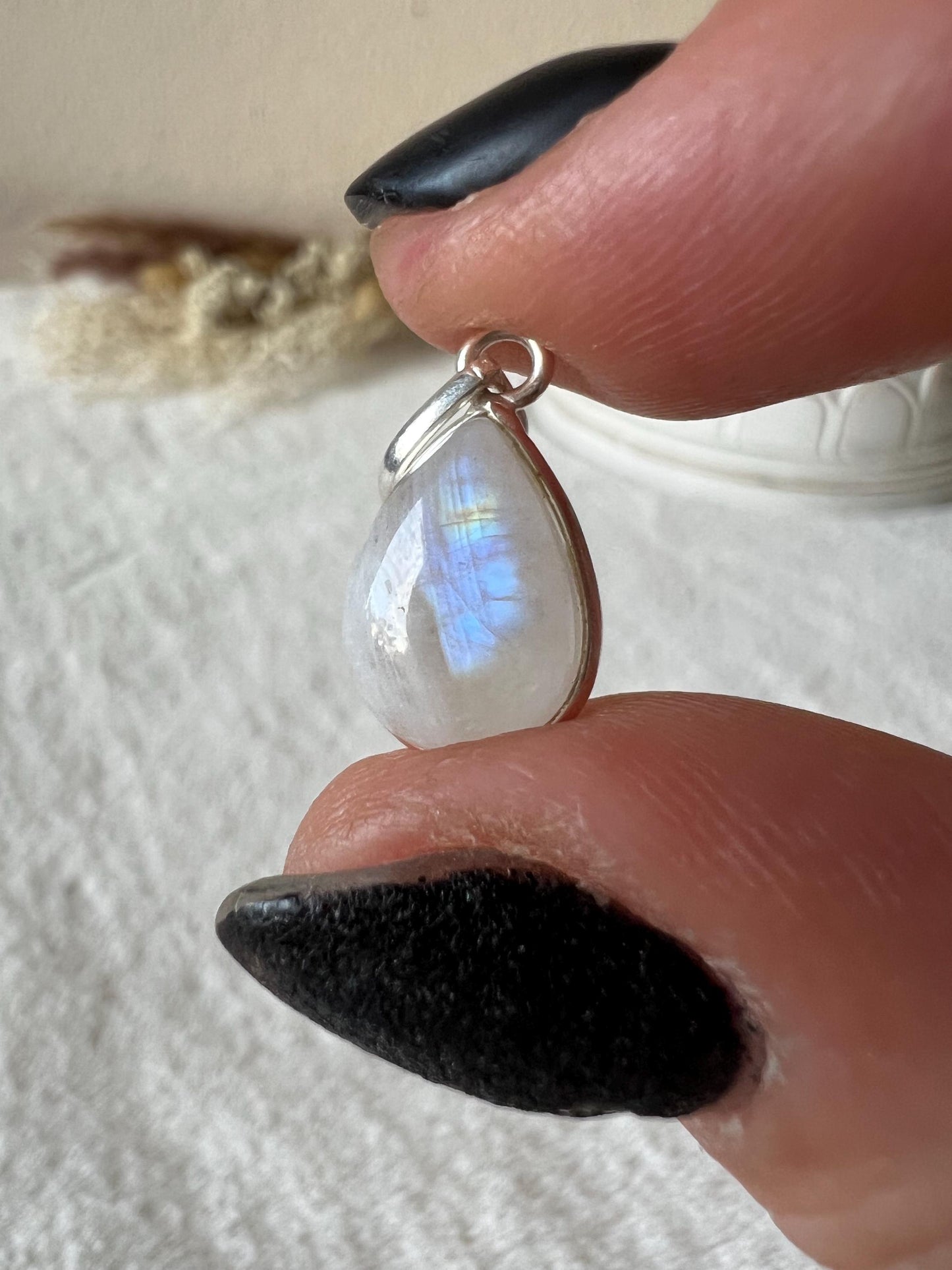 Mondstein Kettenanhänger 925 Silber oval klein