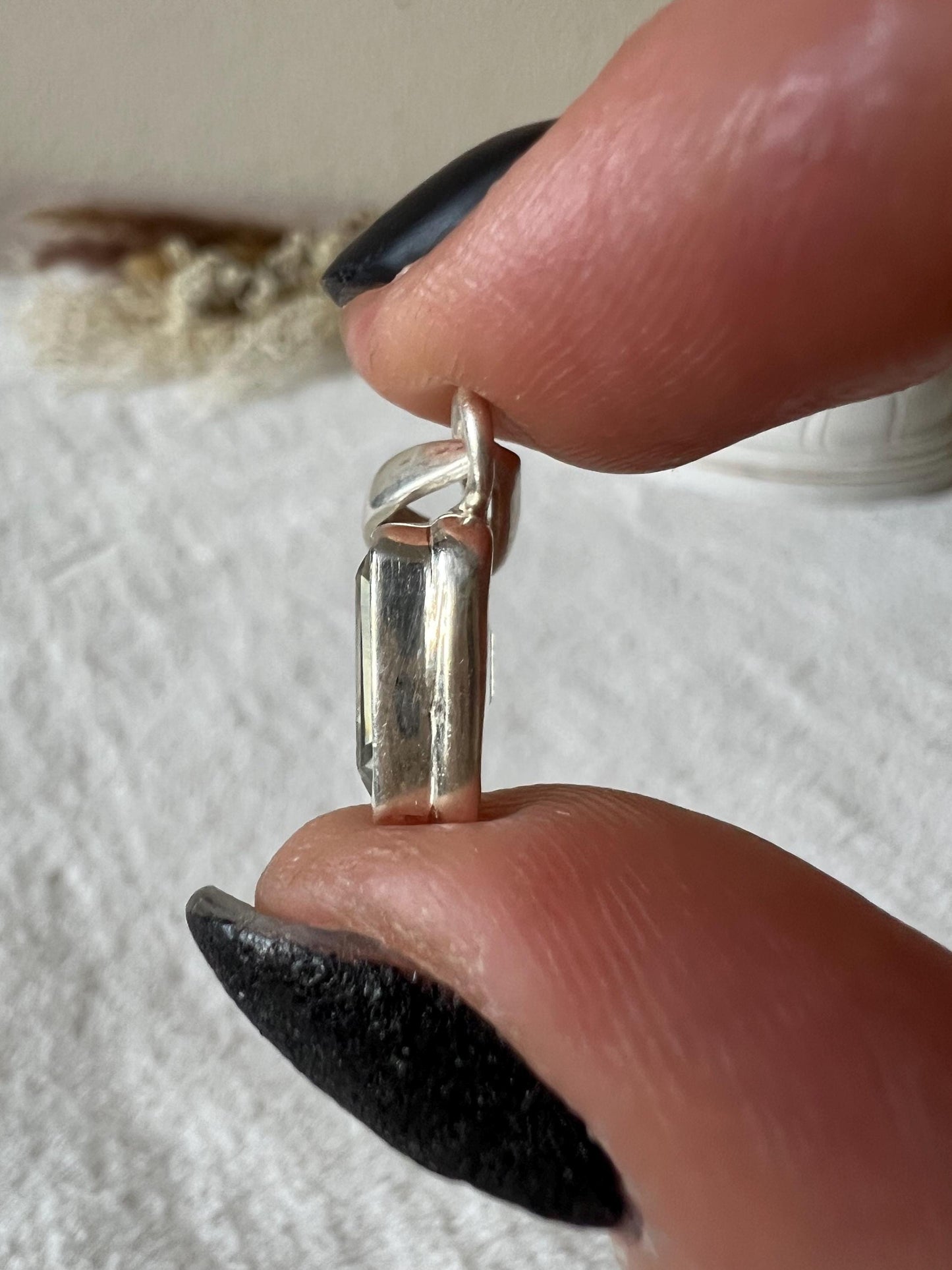 Prasiolith grüner Amethyst Kettenanhänger 925 Silber oval und eckig