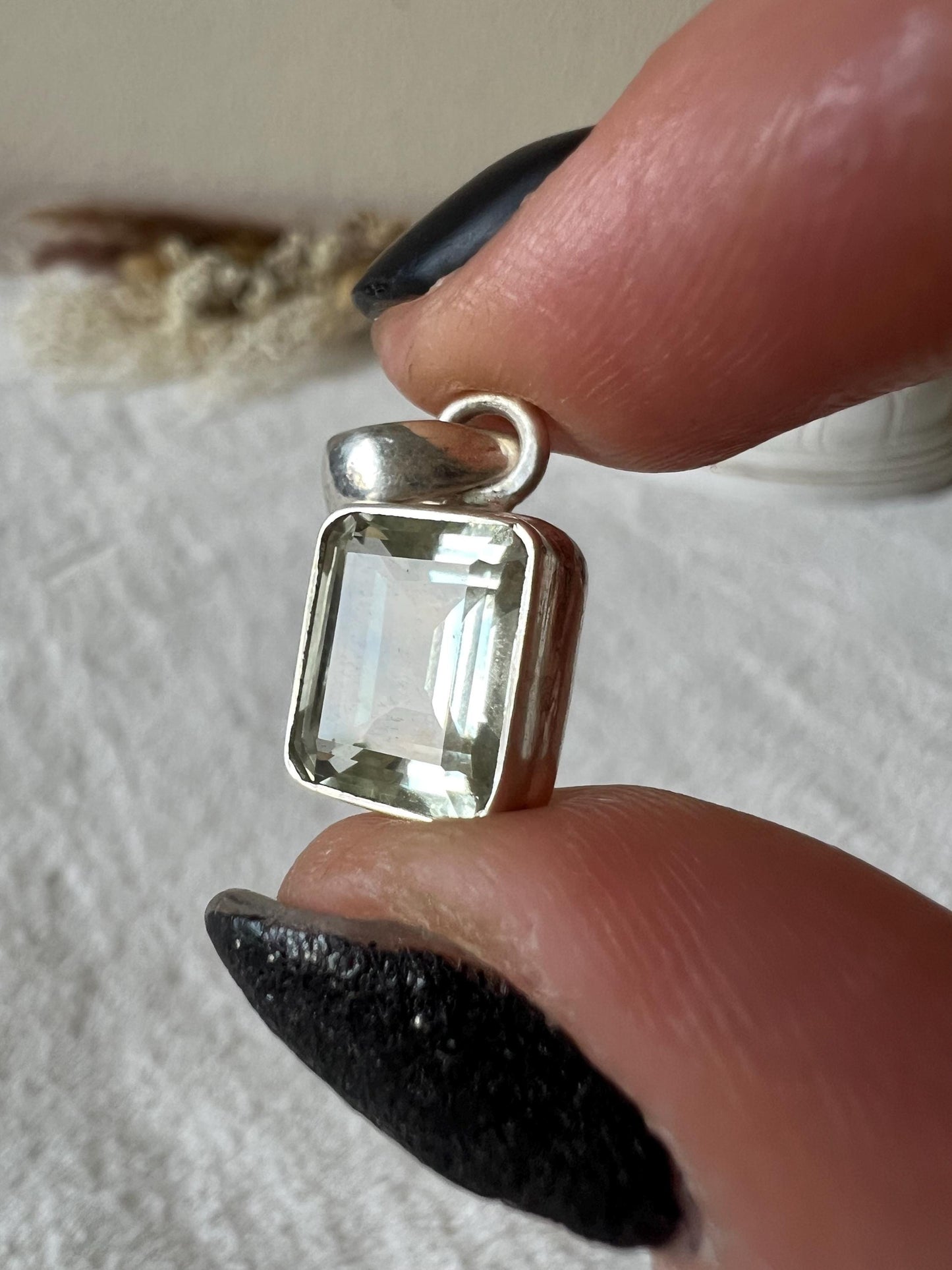 Prasiolith grüner Amethyst Kettenanhänger 925 Silber oval und eckig