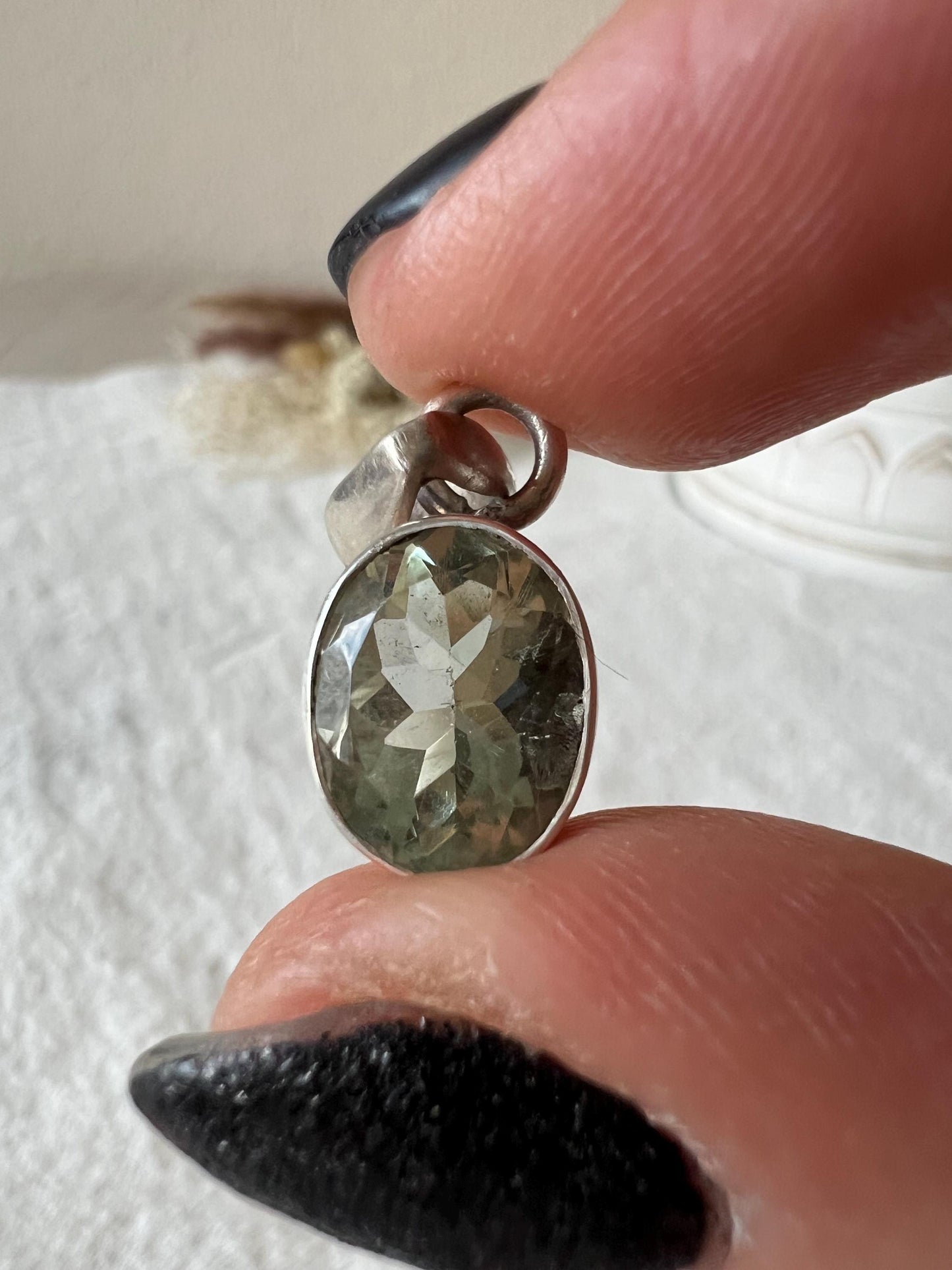 Prasiolith grüner Amethyst Kettenanhänger 925 Silber oval und eckig