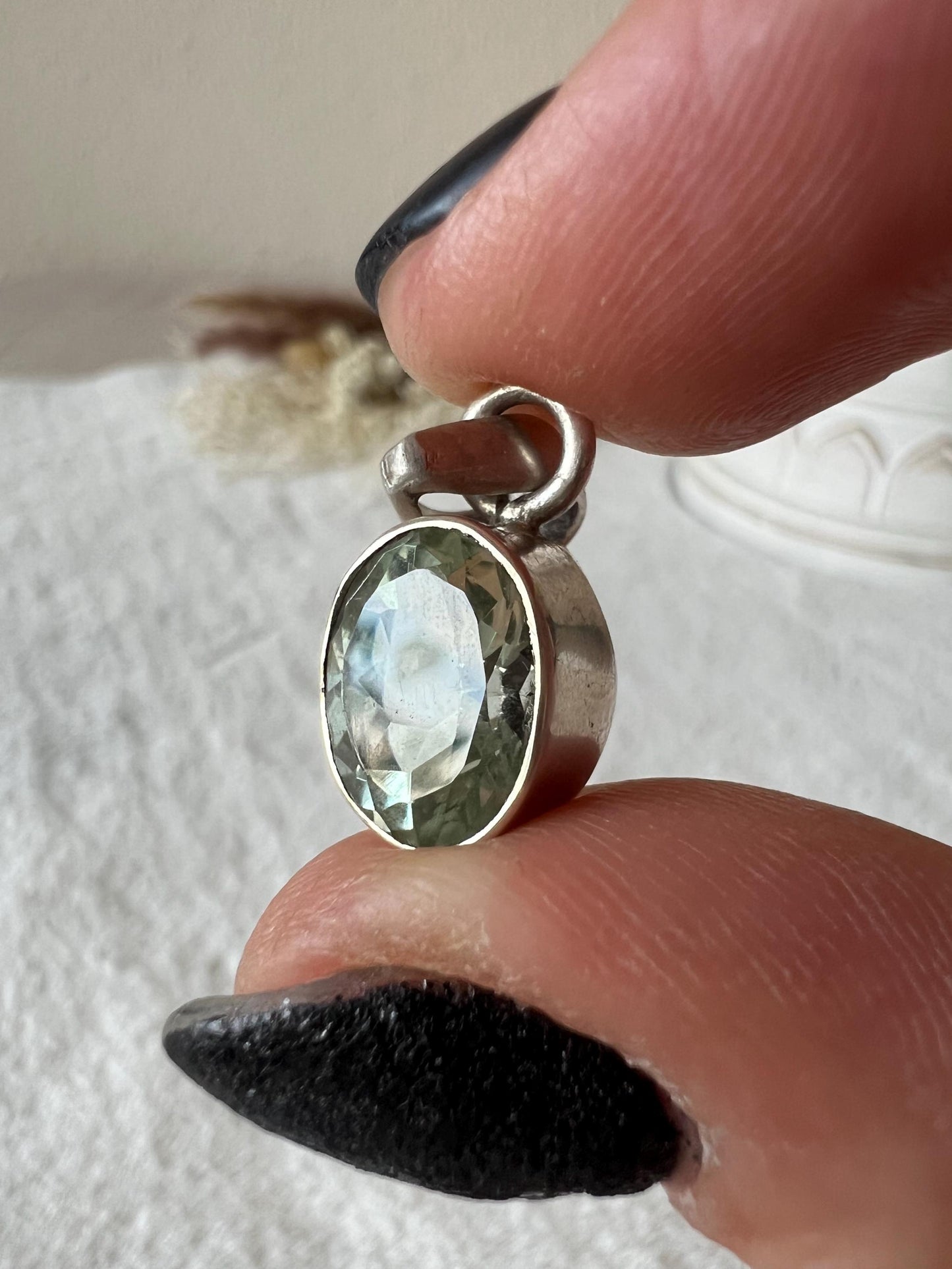 Prasiolith grüner Amethyst Kettenanhänger 925 Silber oval und eckig