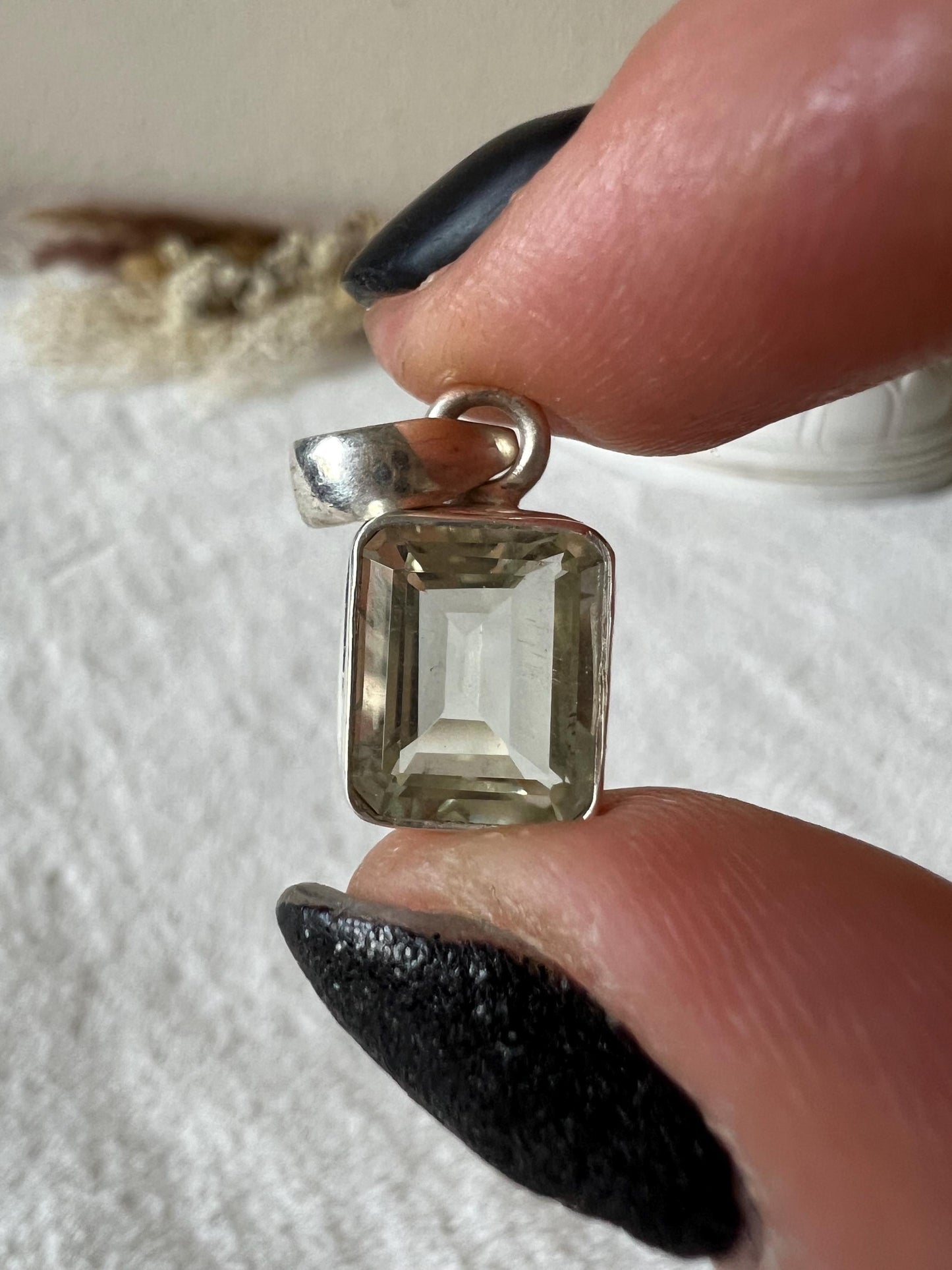 Prasiolith grüner Amethyst Kettenanhänger 925 Silber oval und eckig