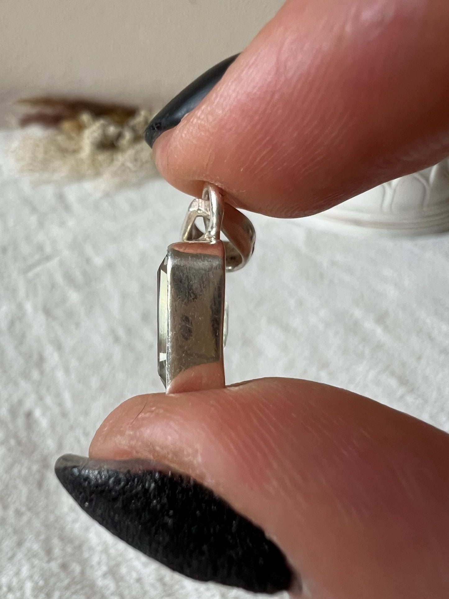 Prasiolith grüner Amethyst Kettenanhänger 925 Silber oval und eckig