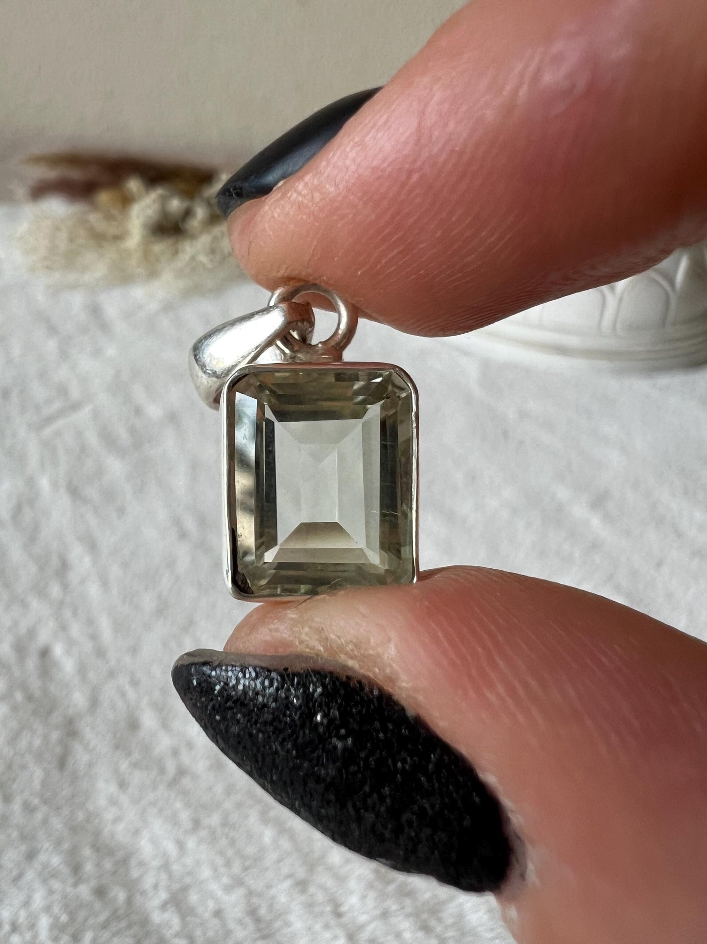 Prasiolith grüner Amethyst Kettenanhänger 925 Silber oval und eckig