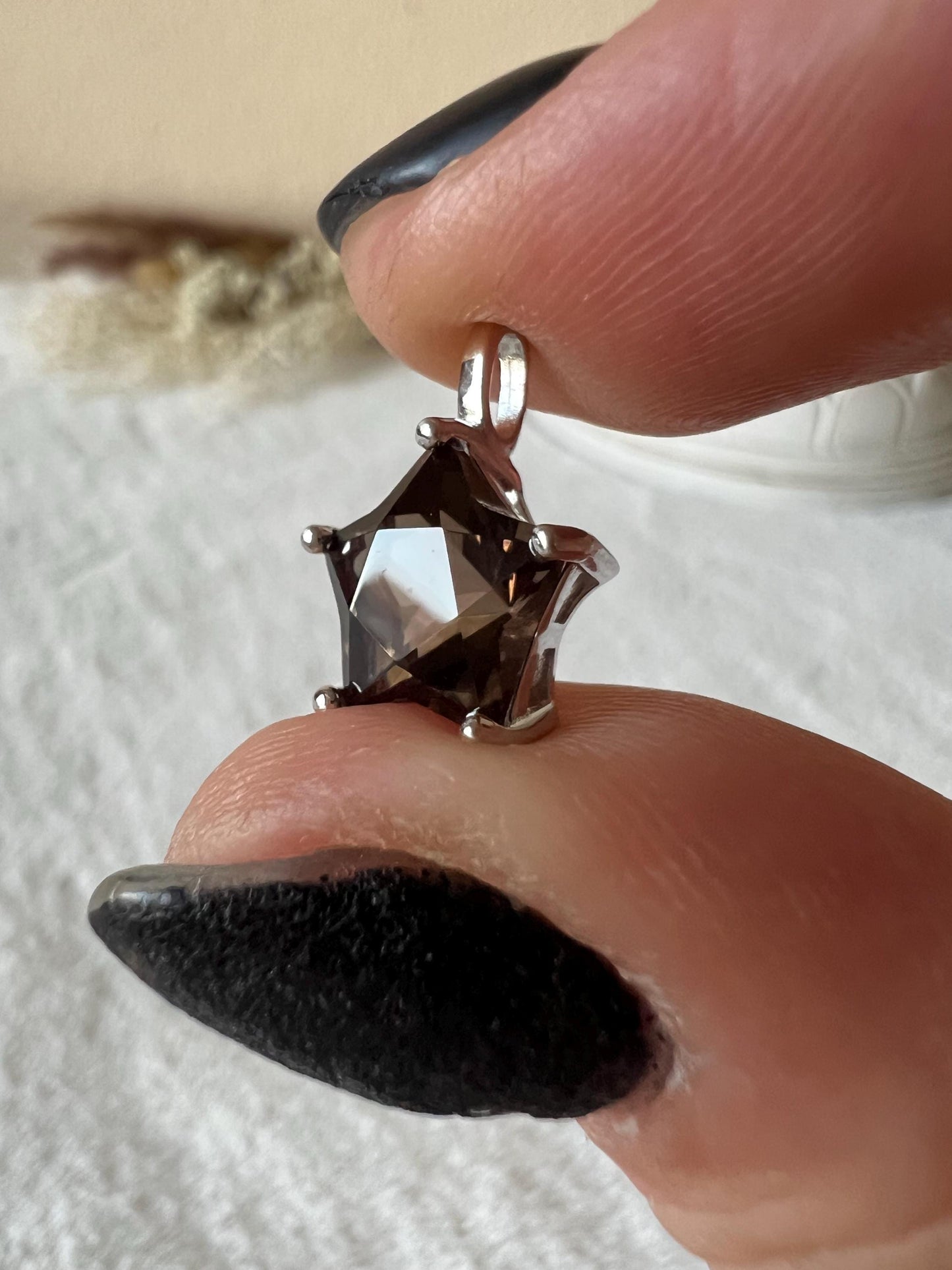 Rauchquarz Stern Kettenanhänger 925 Silber