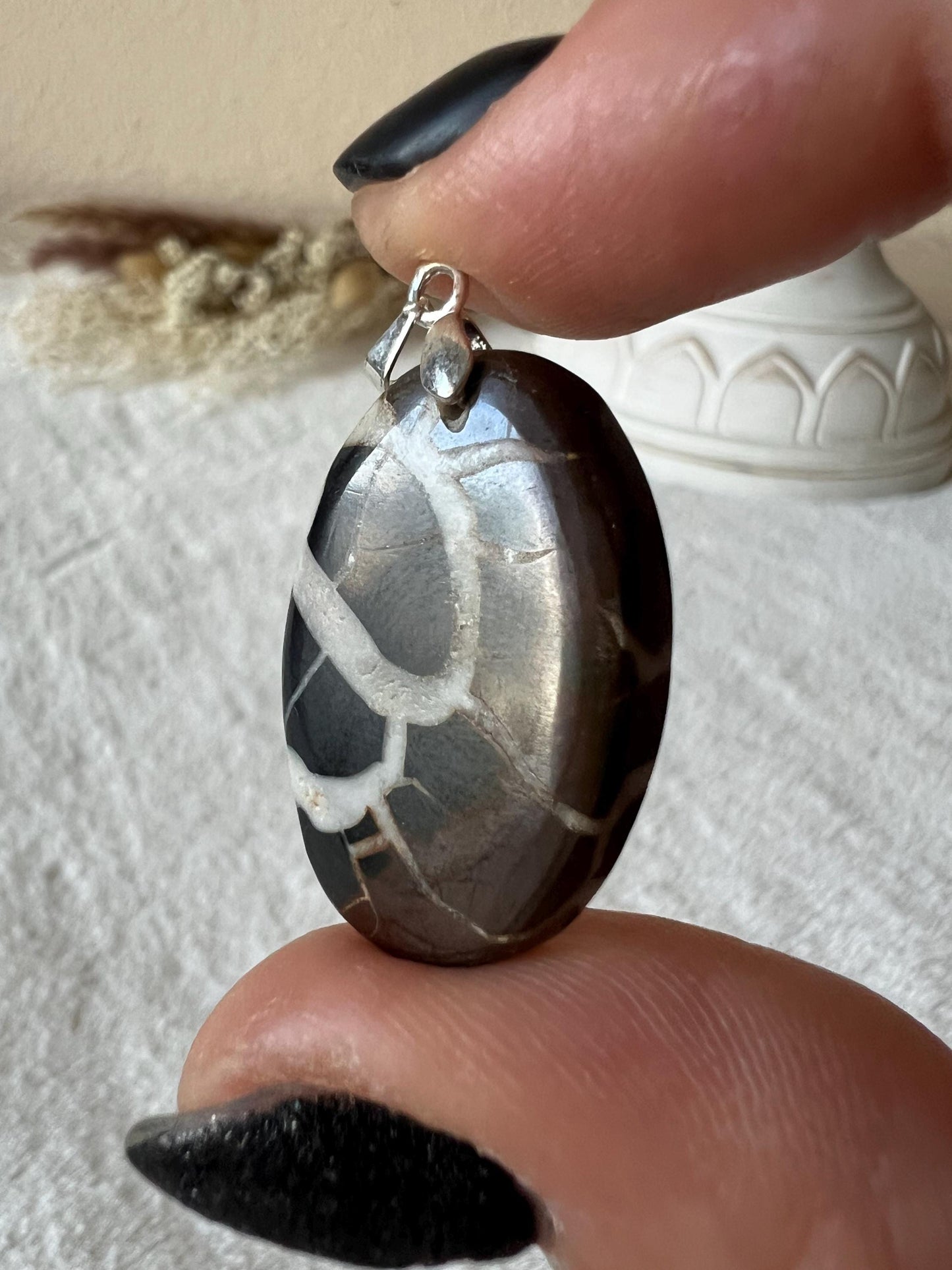 Septarie Kettenanhänger 925 Silber Oval und Tropfen