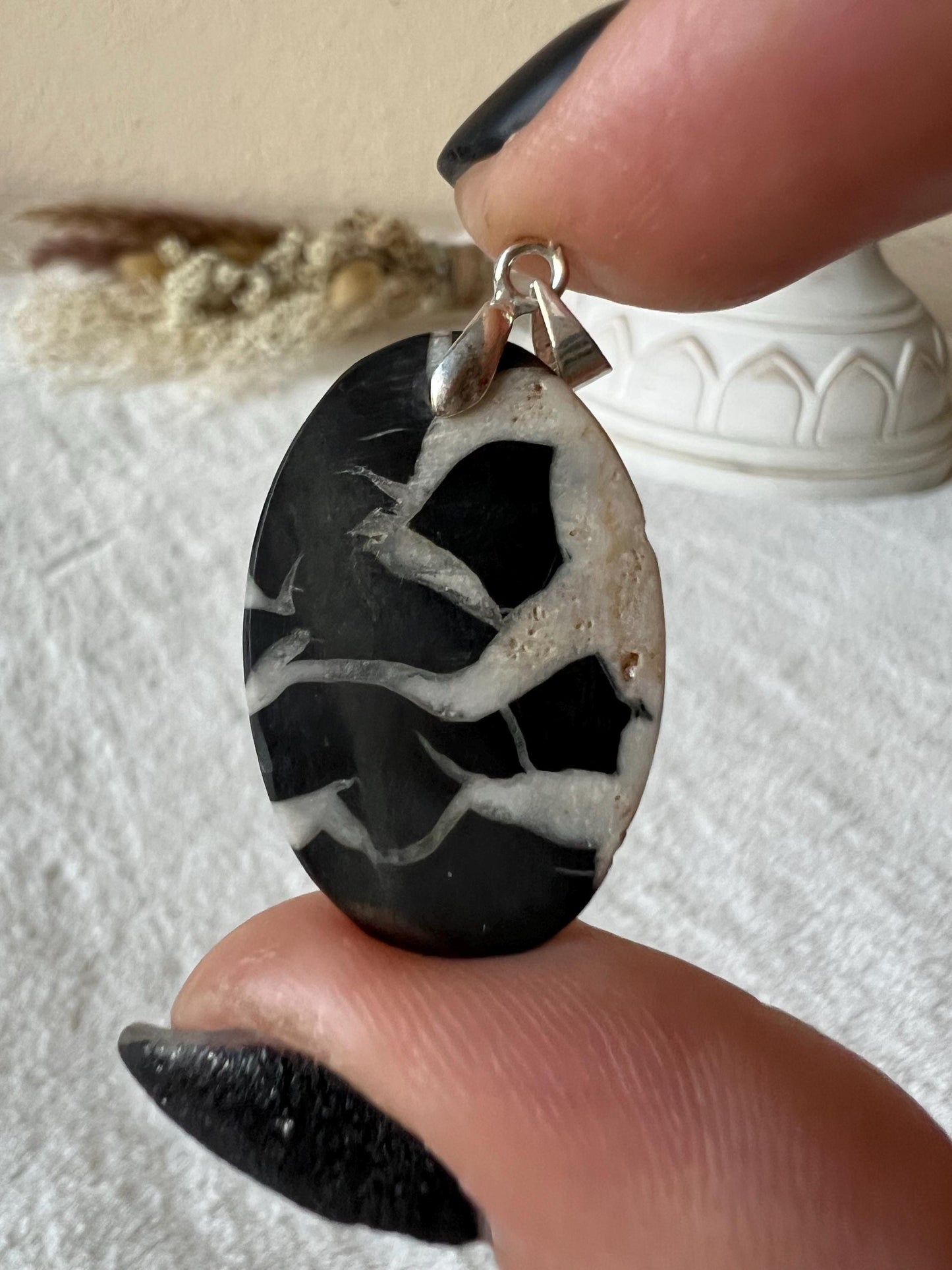 Septarie Kettenanhänger 925 Silber Oval und Tropfen