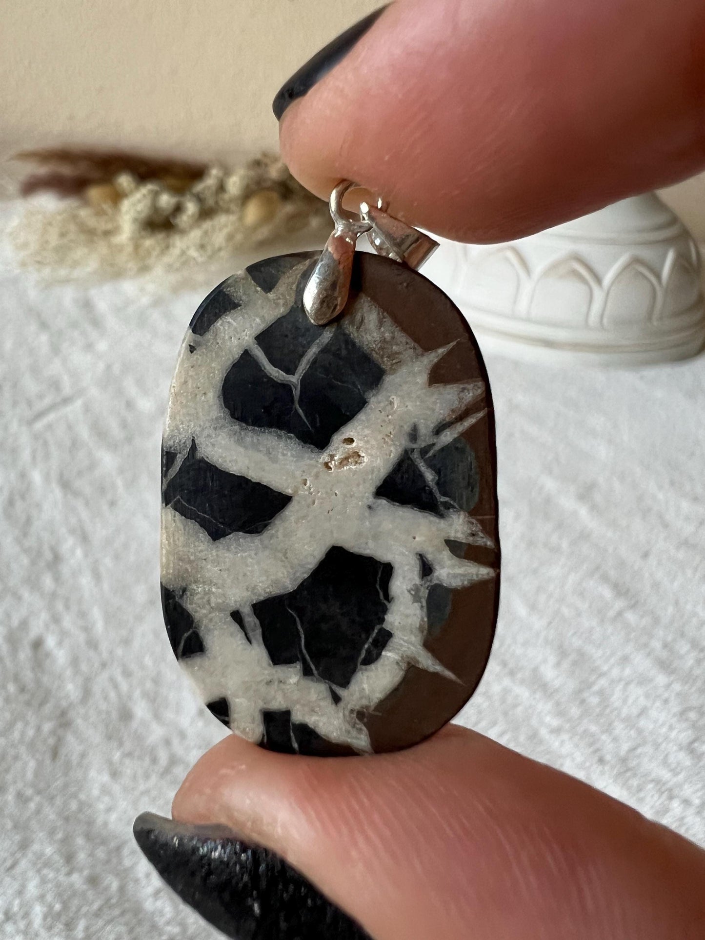 Septarie Kettenanhänger 925 Silber Oval und Tropfen