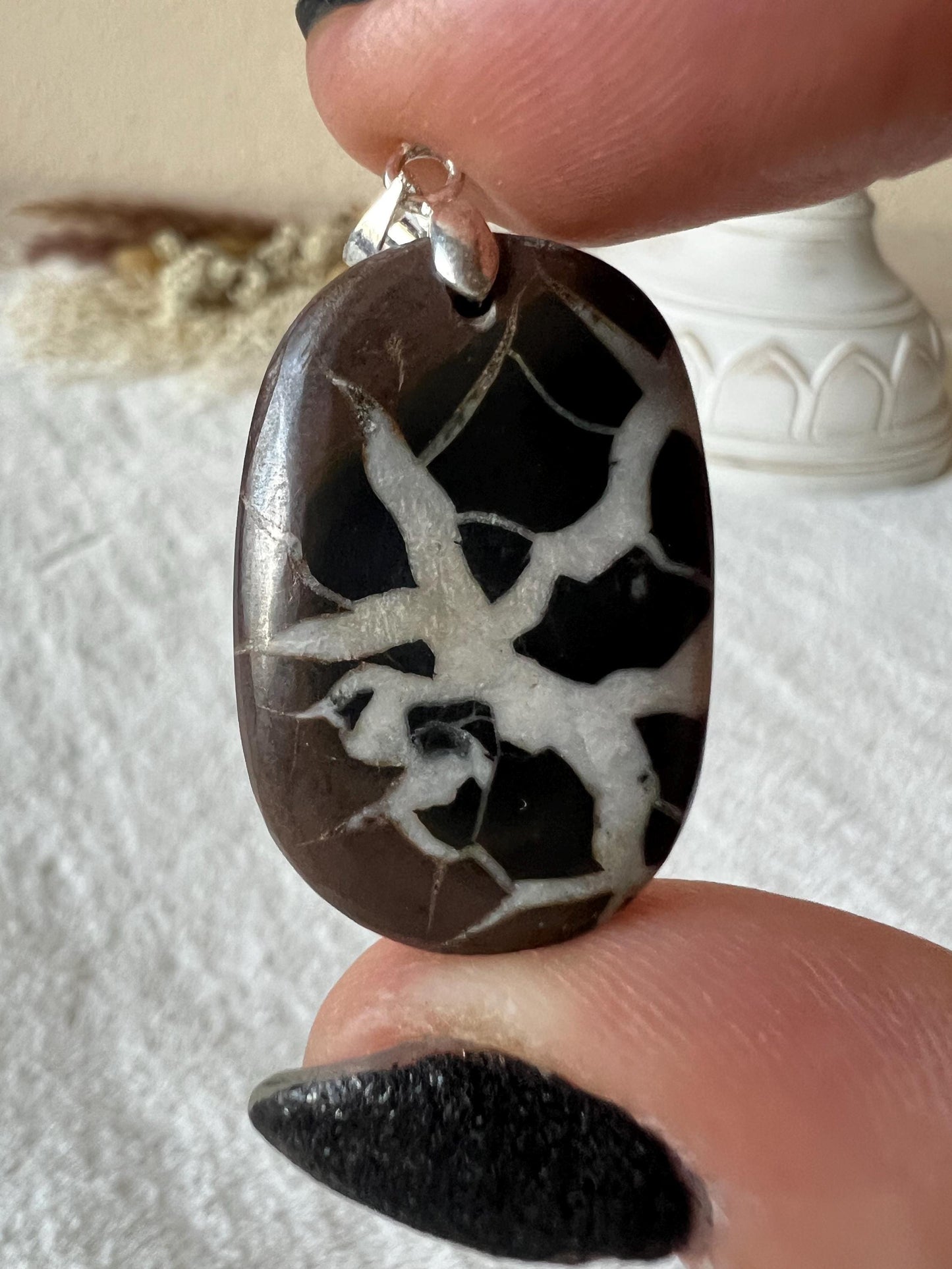 Septarie Kettenanhänger 925 Silber Oval und Tropfen