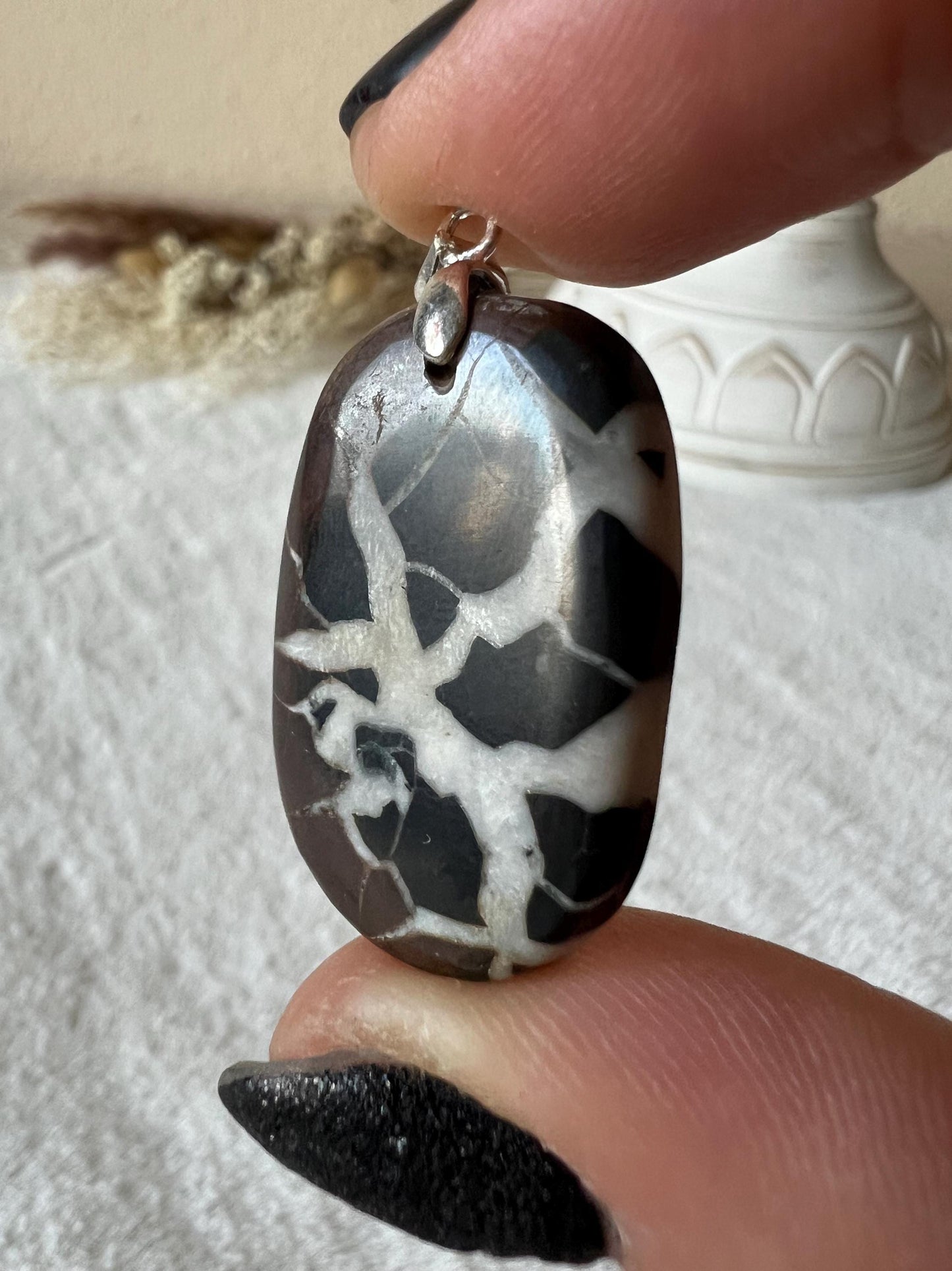 Septarie Kettenanhänger 925 Silber Oval und Tropfen