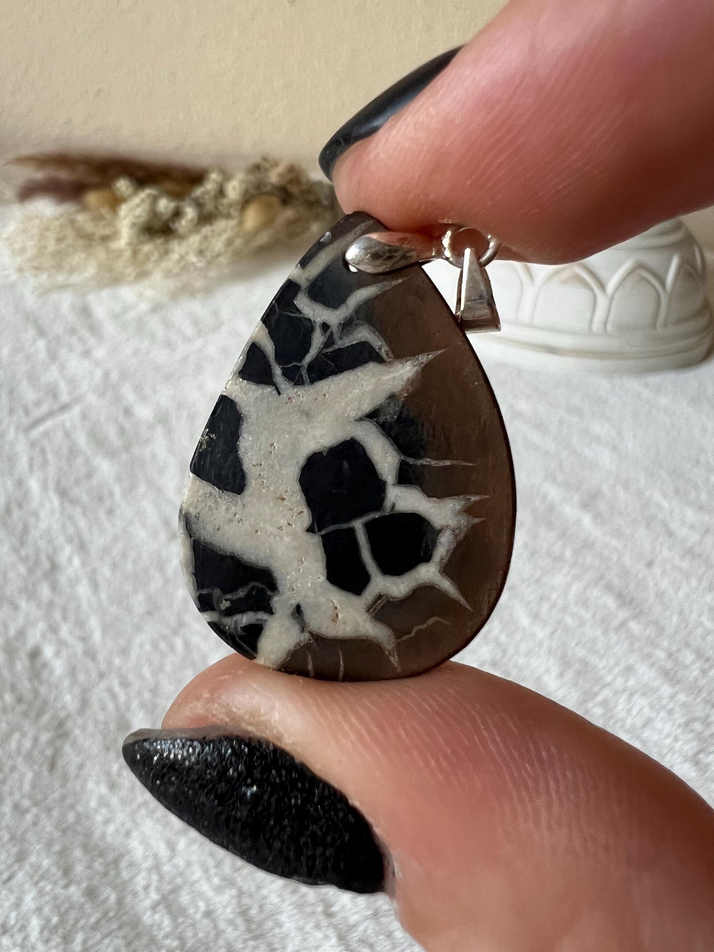 Septarie Kettenanhänger 925 Silber Oval und Tropfen