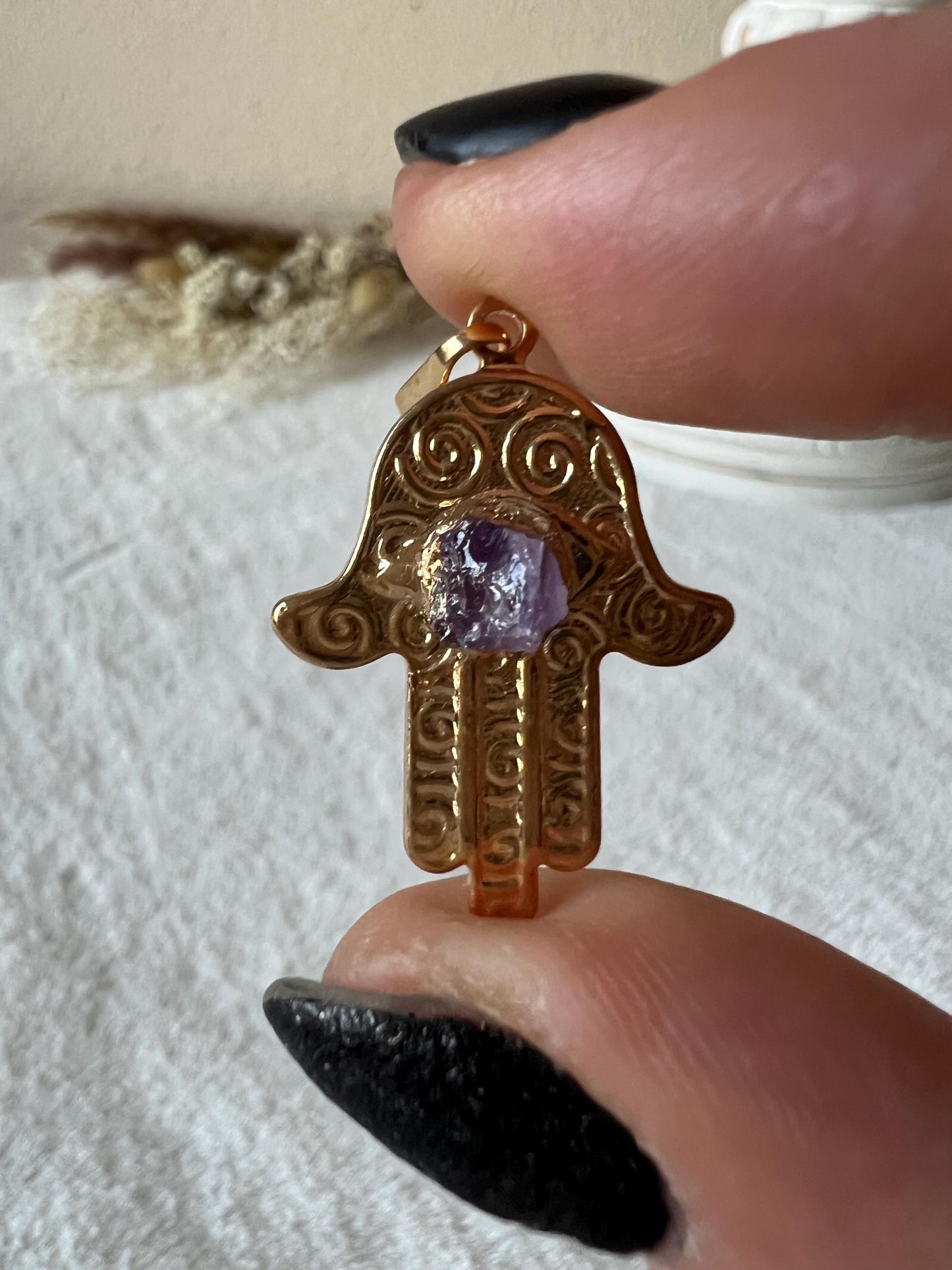 Amethyst Hamsahand Kettenanhänger Gold galvanisiert