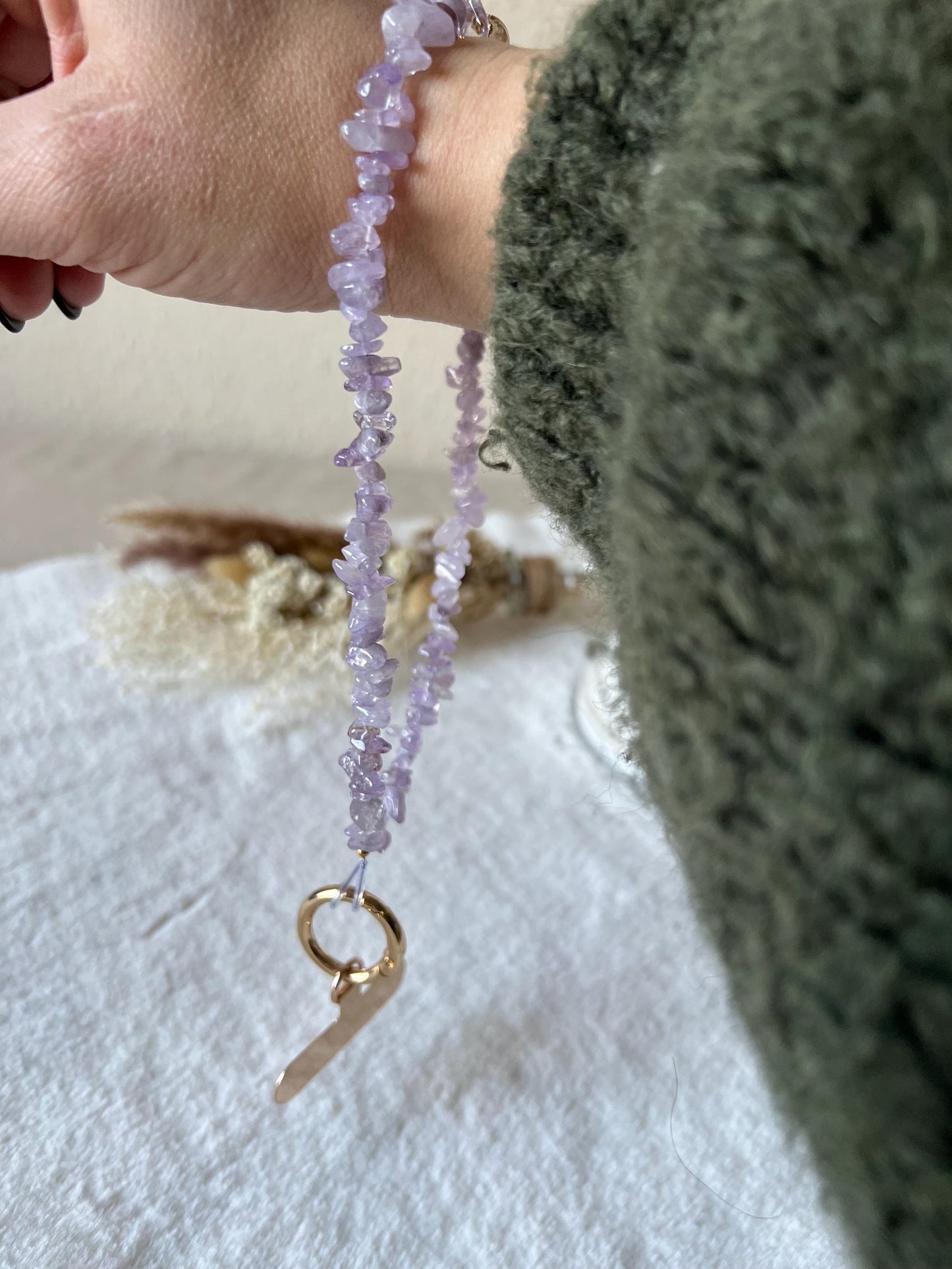 Handykette Bergkristall,Citrin,Amethyst Gold