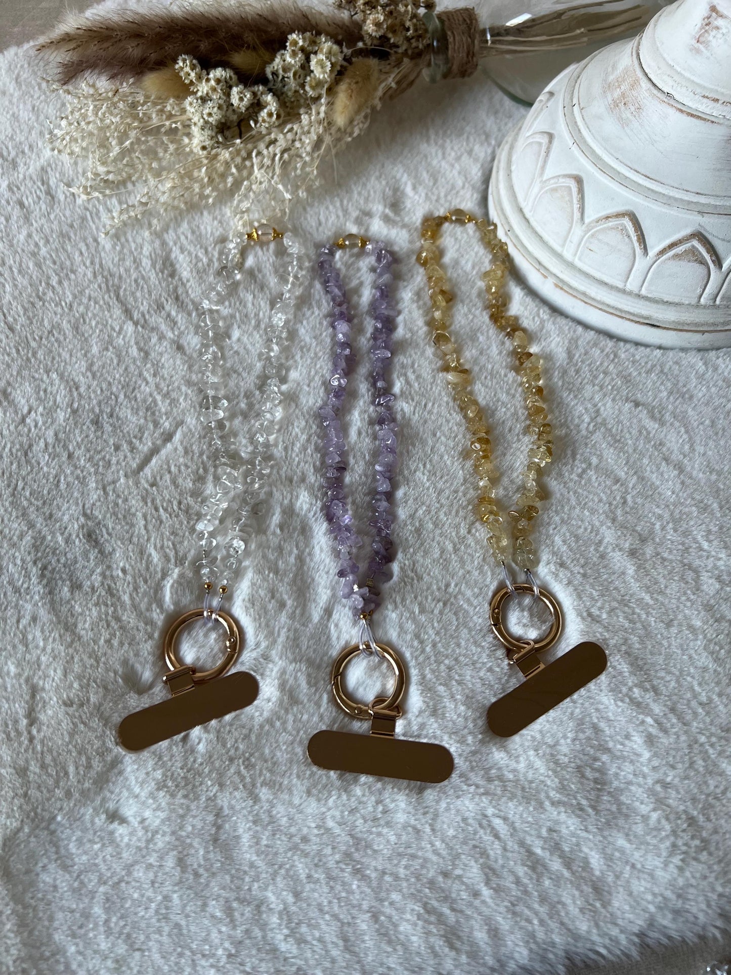 Handykette Bergkristall,Citrin,Amethyst Gold