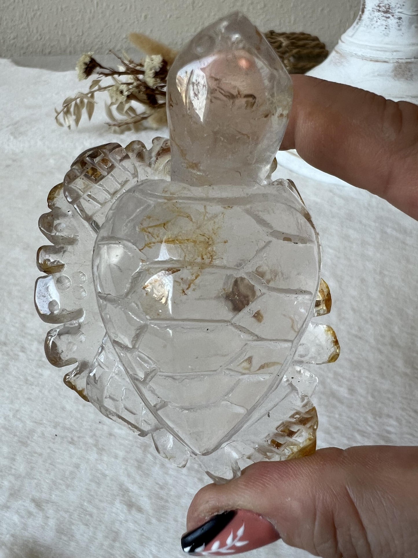 Edelstein-Schildkröte aus Bergkristall mit Golden Healer