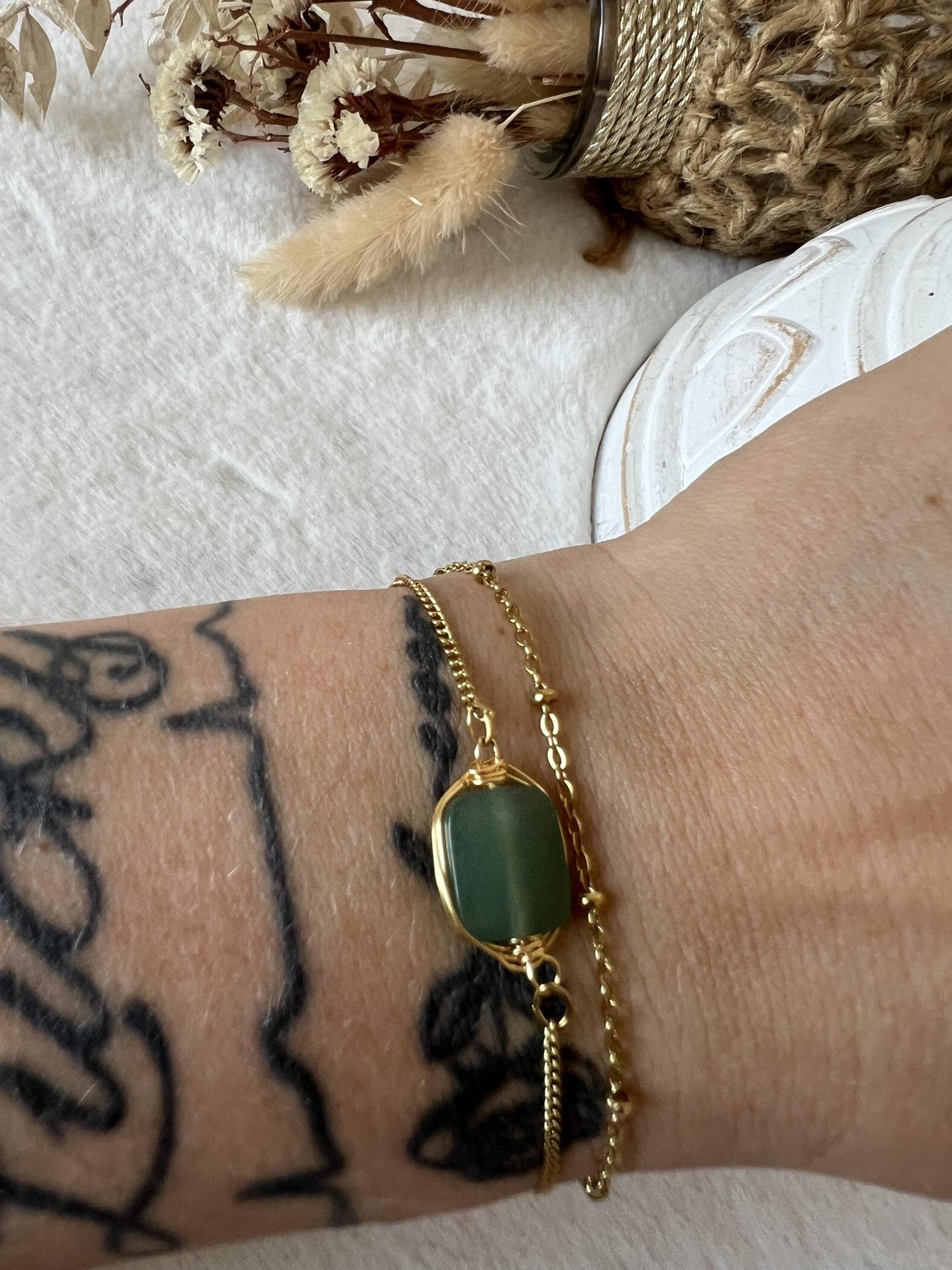 Aventurin Armband mit extra Edelstahl-Goldarmband