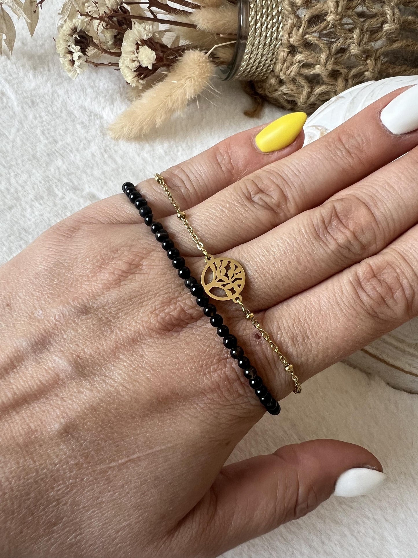 Sodalith, Onyx, Tigerauge, Karneol Armband mit 18k vergoldetes Edelstahl-Armband