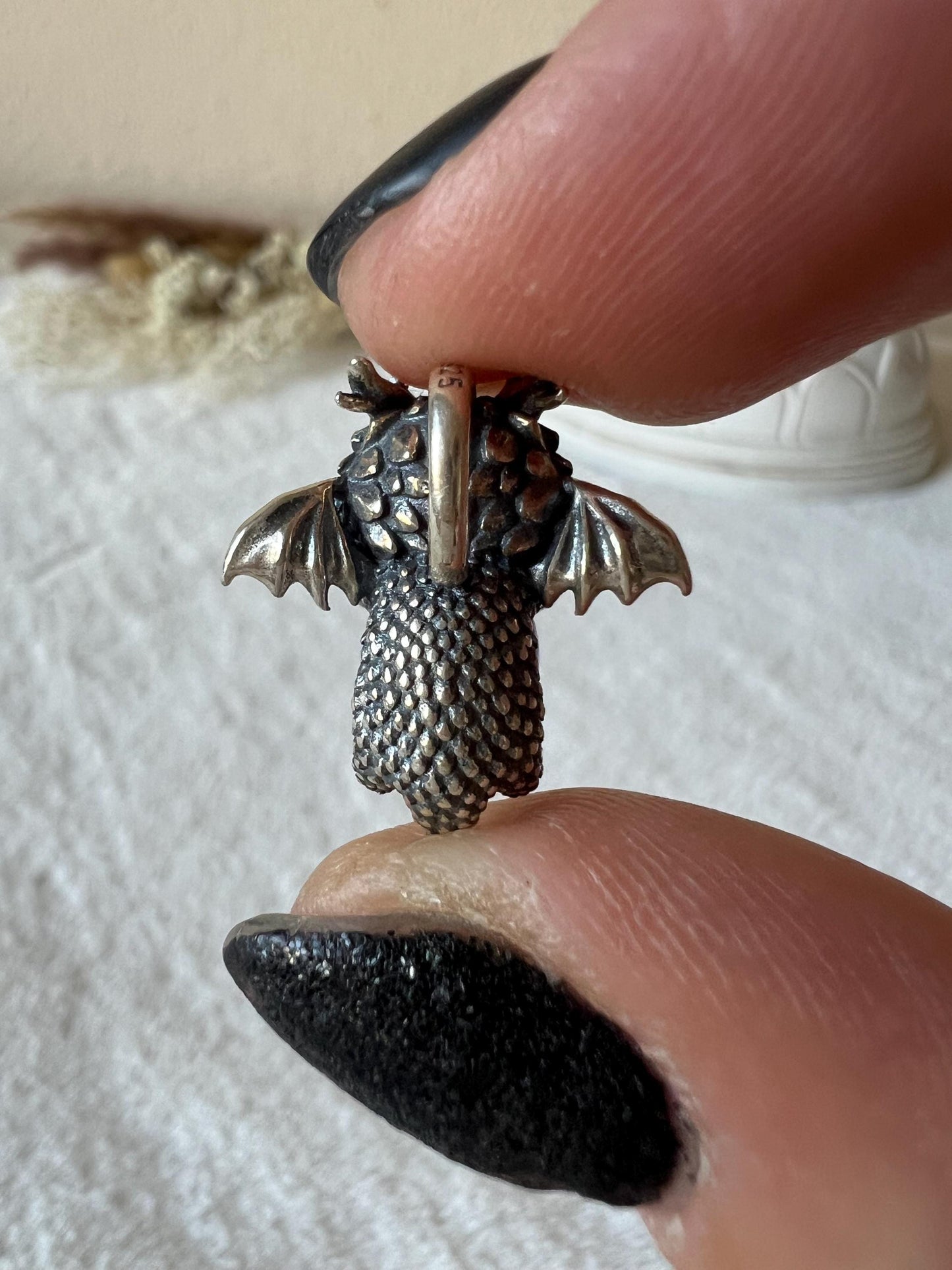 Drachen Kettenanhänger Obsidian und Amethyst 925 Silber