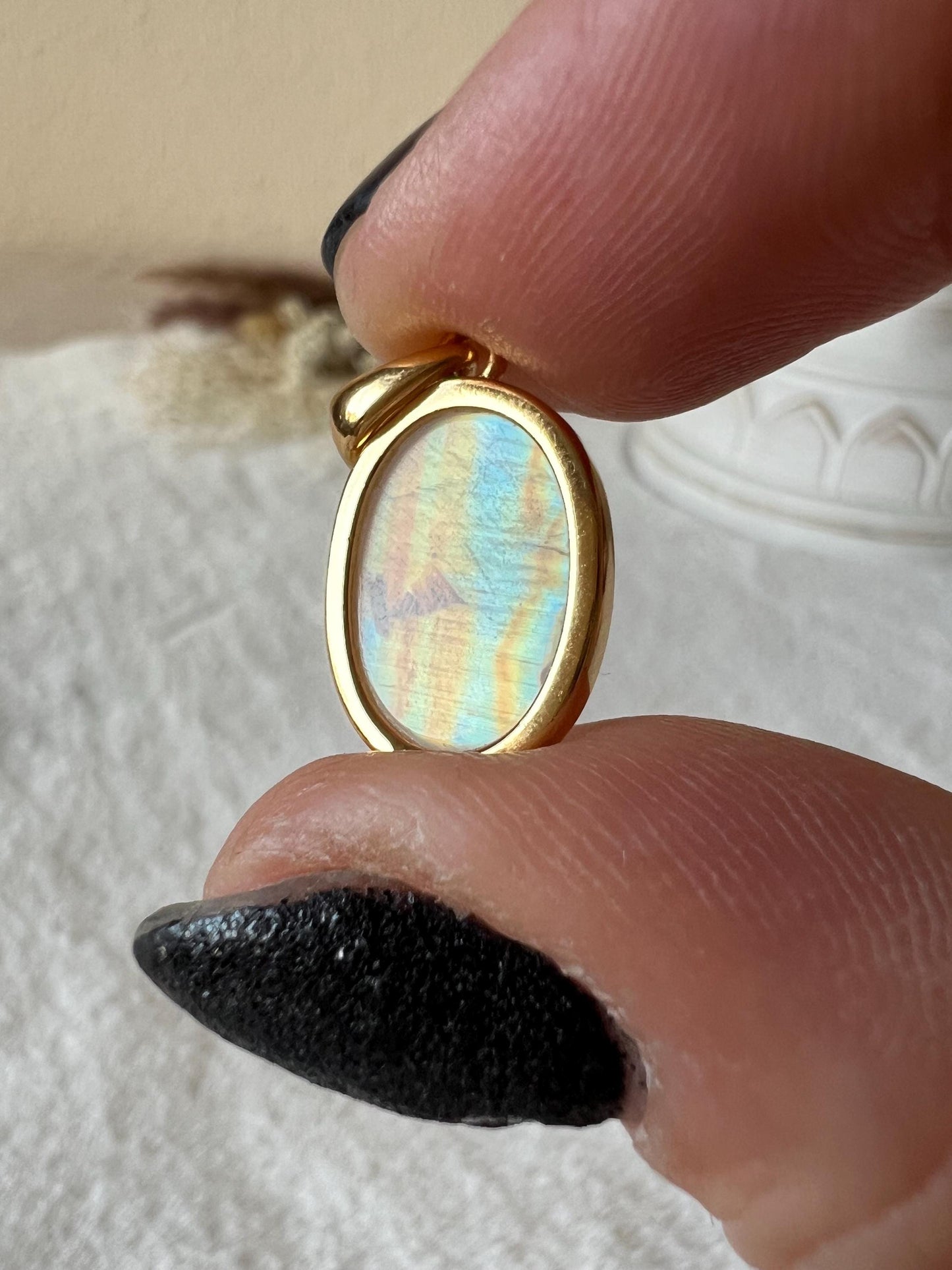 Mondstein Kettenanhänger 925 Silber/18k vergoldet oval