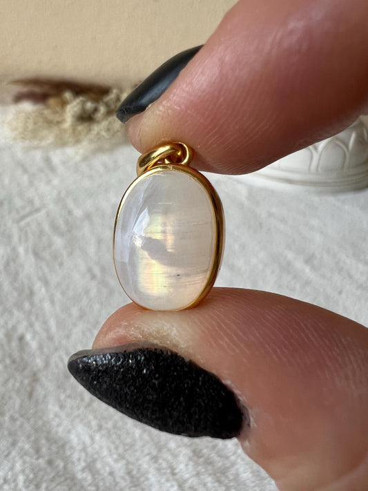 Mondstein Kettenanhänger 925 Silber/18k vergoldet oval