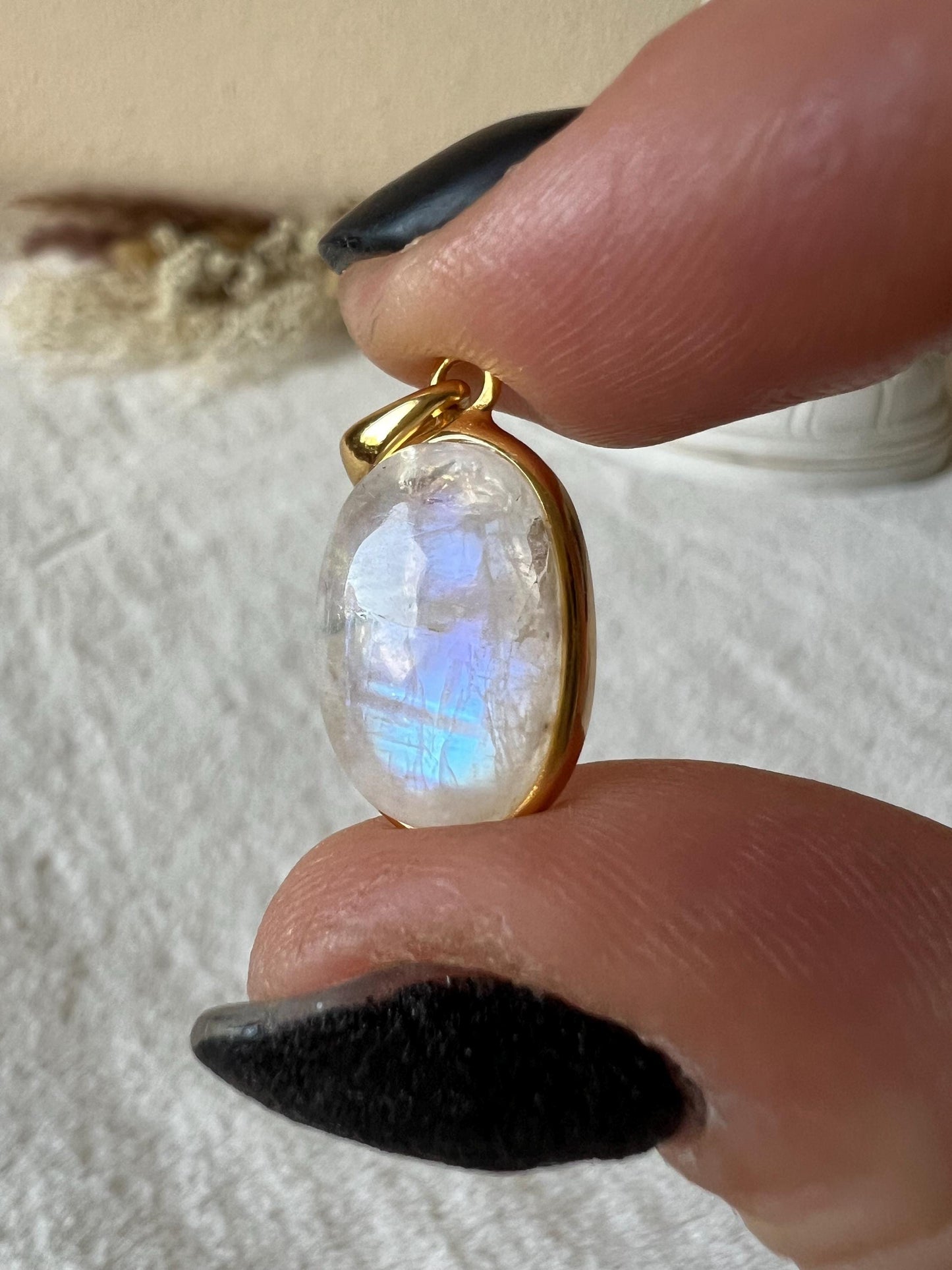 Mondstein Kettenanhänger 925 Silber/18k vergoldet oval