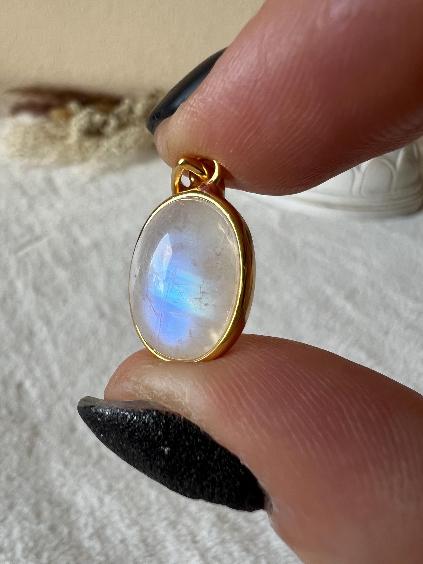 Mondstein Kettenanhänger 925 Silber/18k vergoldet oval