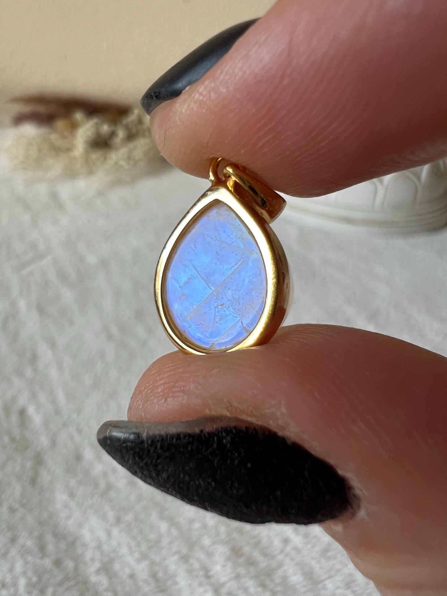 Mondstein Kettenanhänger 925 Silber/18k vergoldet oval