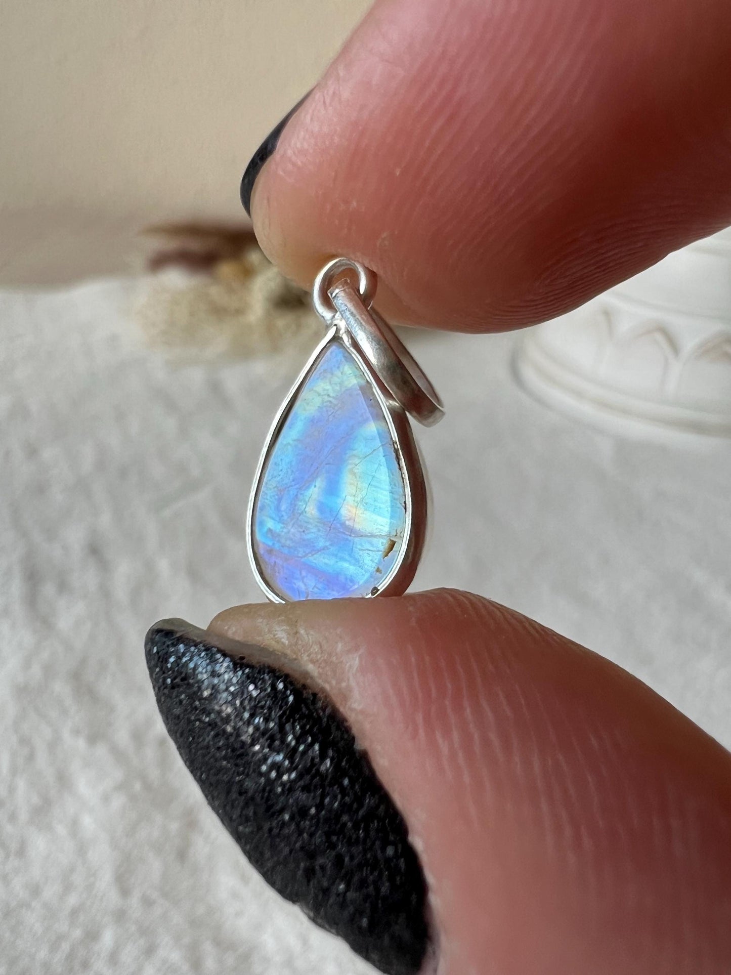 Mondstein Kettenanhänger 925 Silber oval klein