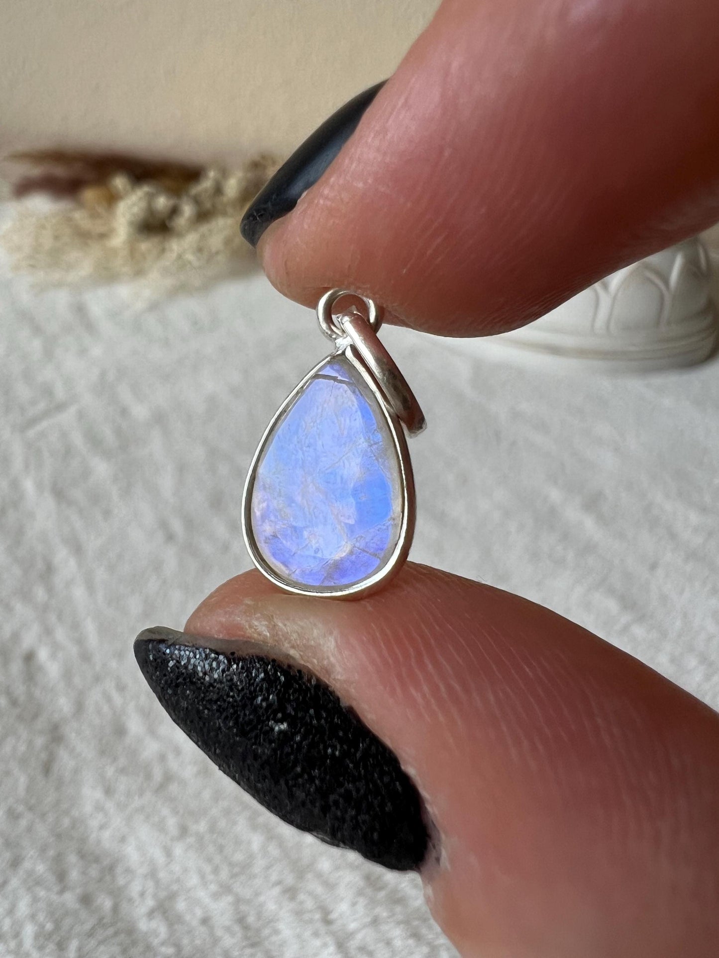 Mondstein Kettenanhänger 925 Silber oval klein