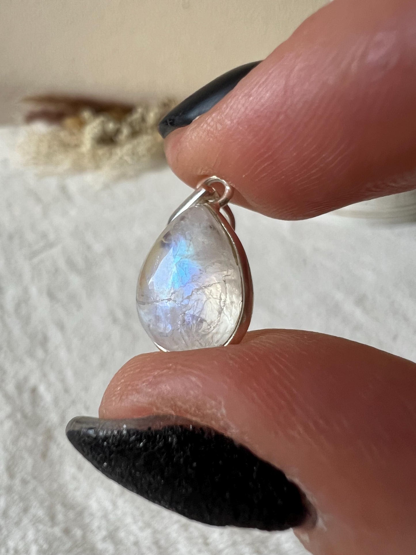 Mondstein Kettenanhänger 925 Silber oval klein