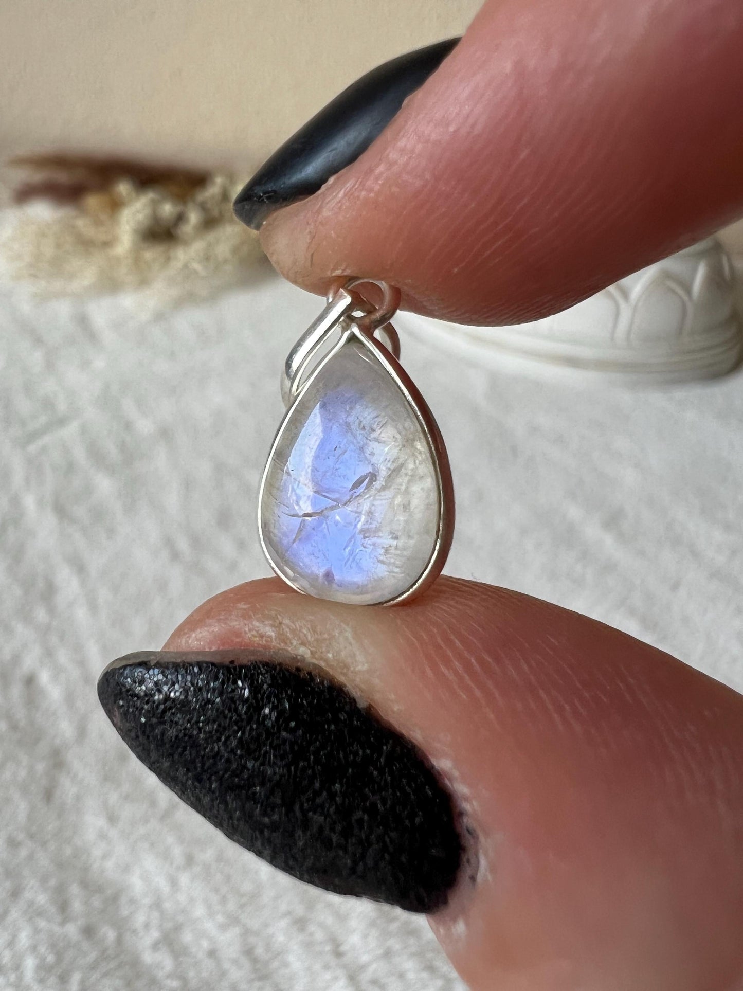 Mondstein Kettenanhänger 925 Silber oval klein