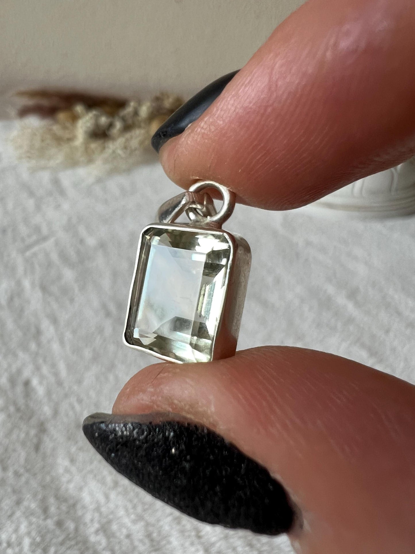 Prasiolith grüner Amethyst Kettenanhänger 925 Silber oval und eckig