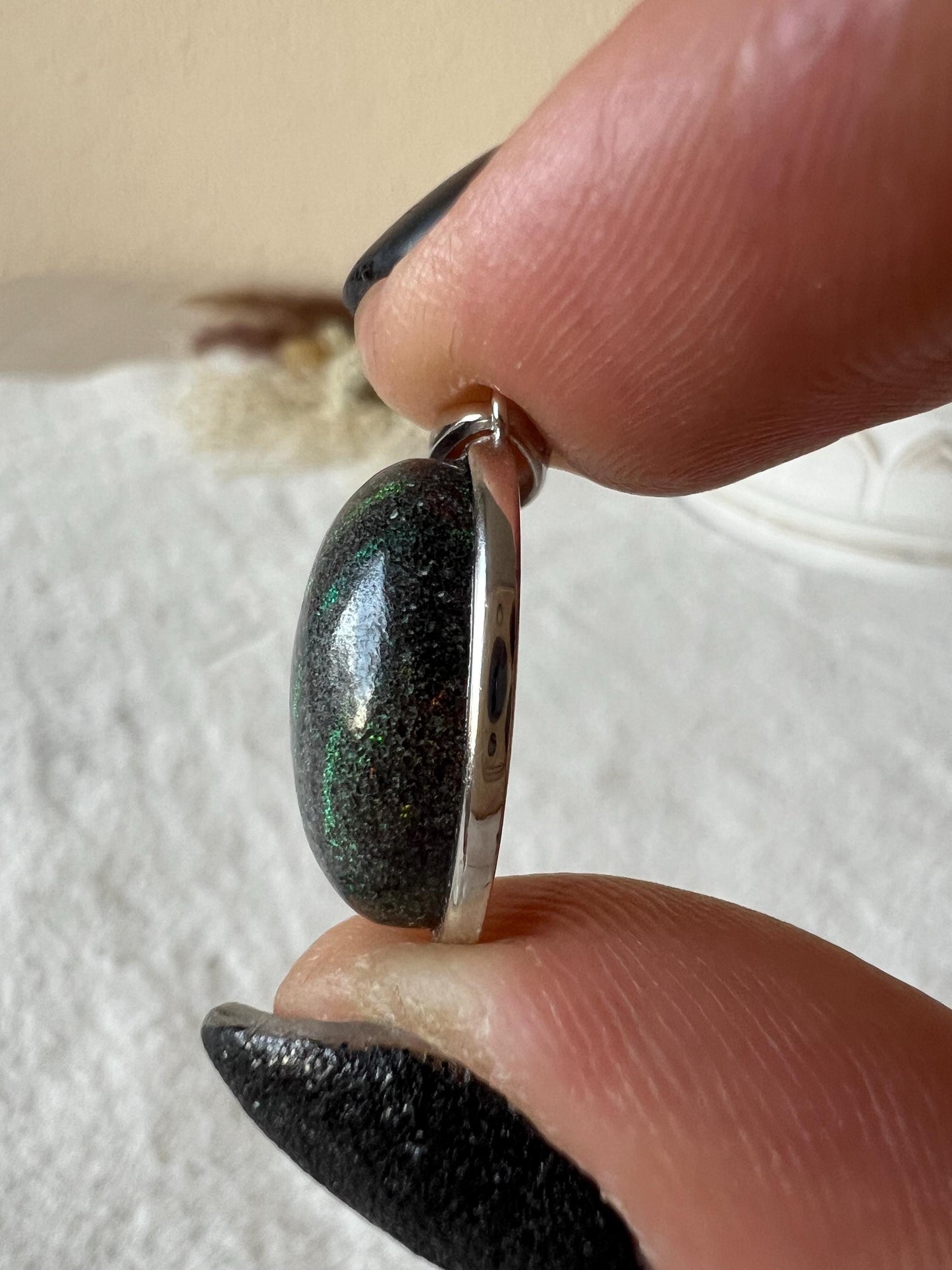 Schwarzer Opal Kettenanhänger 925 Silber