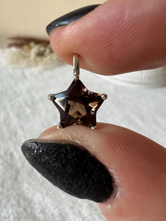 Rauchquarz Stern Kettenanhänger 925 Silber