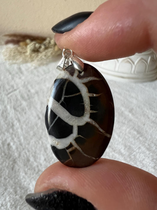 Septarie Kettenanhänger 925 Silber Oval und Tropfen