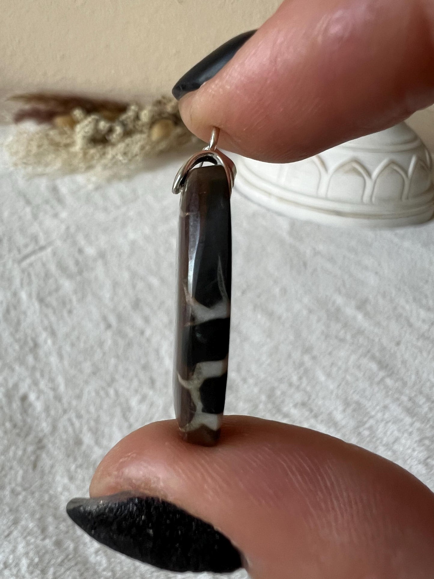 Septarie Kettenanhänger 925 Silber Oval und Tropfen