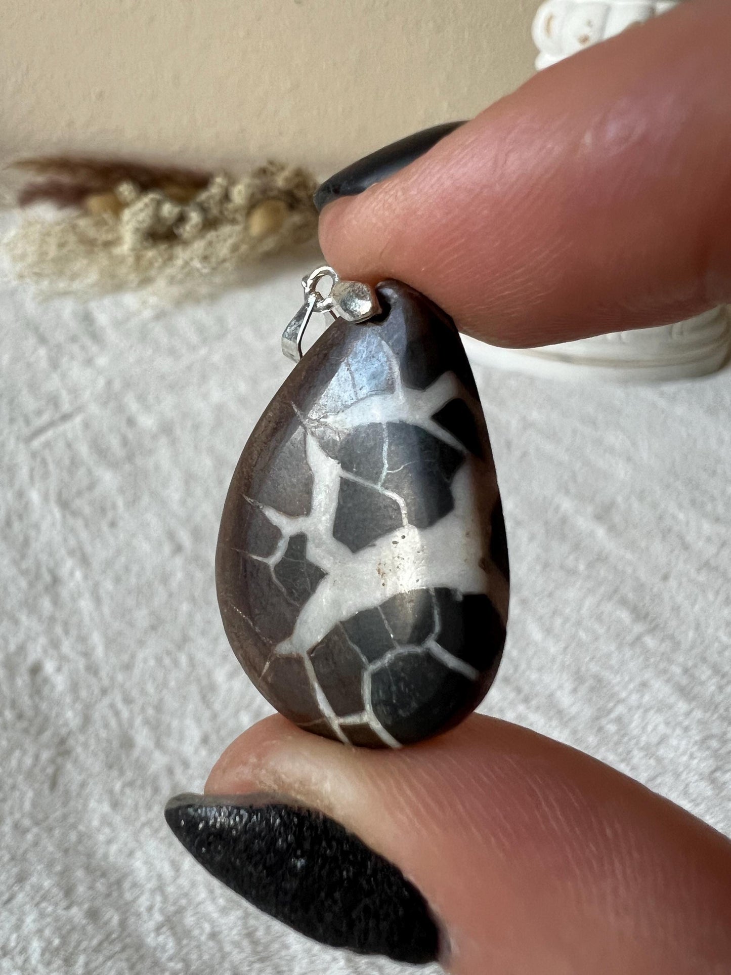 Septarie Kettenanhänger 925 Silber Oval und Tropfen